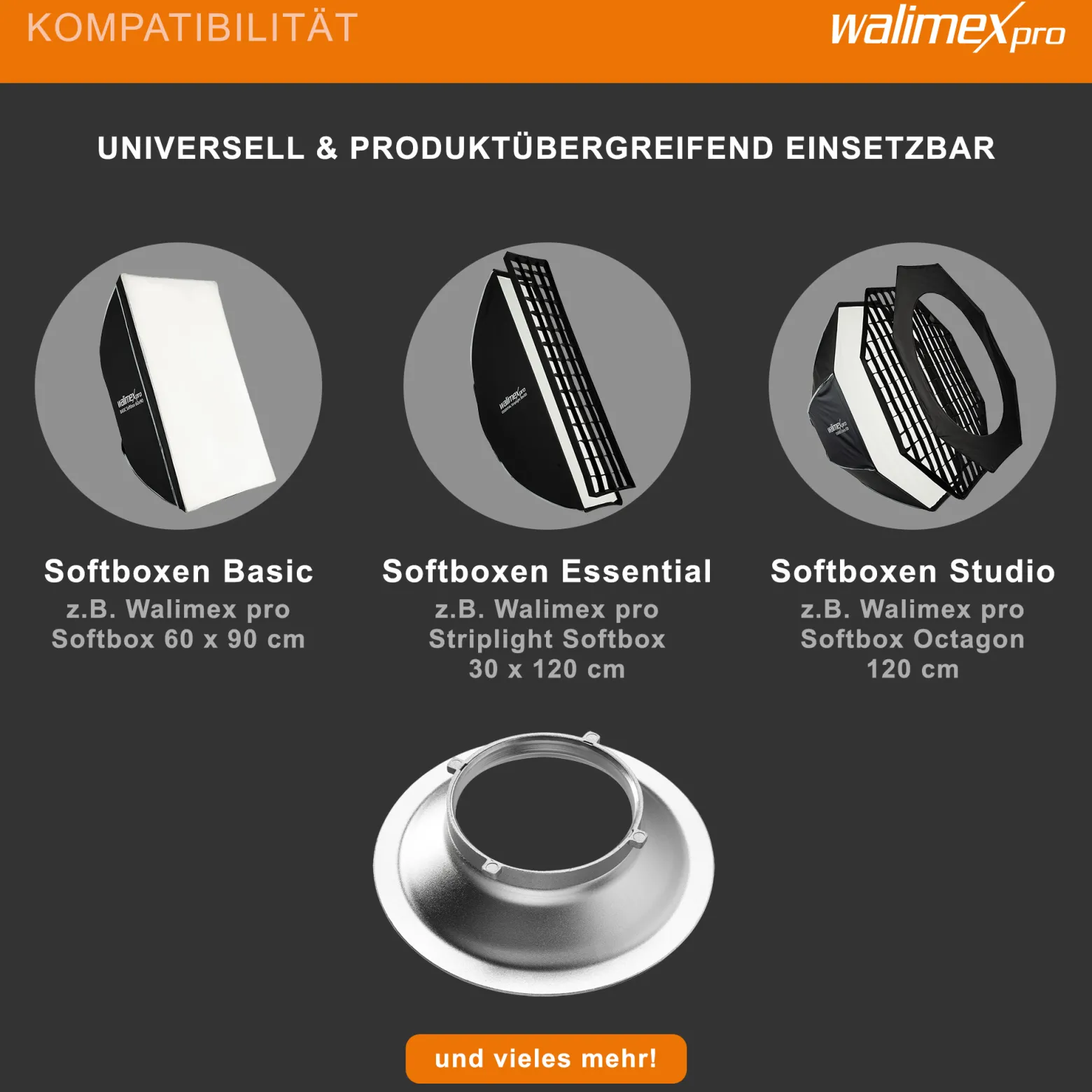 Walimex Softboxadapter für Octagon Striplight - 152 x 152 x 47 mm - aus Aluminium - Lichtformer-Adapter für Softboxen Striplight - kompatibel mit Multiblitz P Bajonett Blitzsystemen