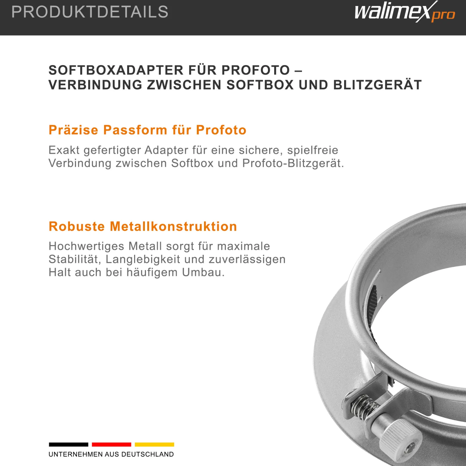 Walimex Softboxadapter für Octagon Striplight - 152 x 152 x 40 mm - aus Metall - Lichtformer-Adapter für Softboxen Striplight - kompatibel mit Profoto Blitzsystemen