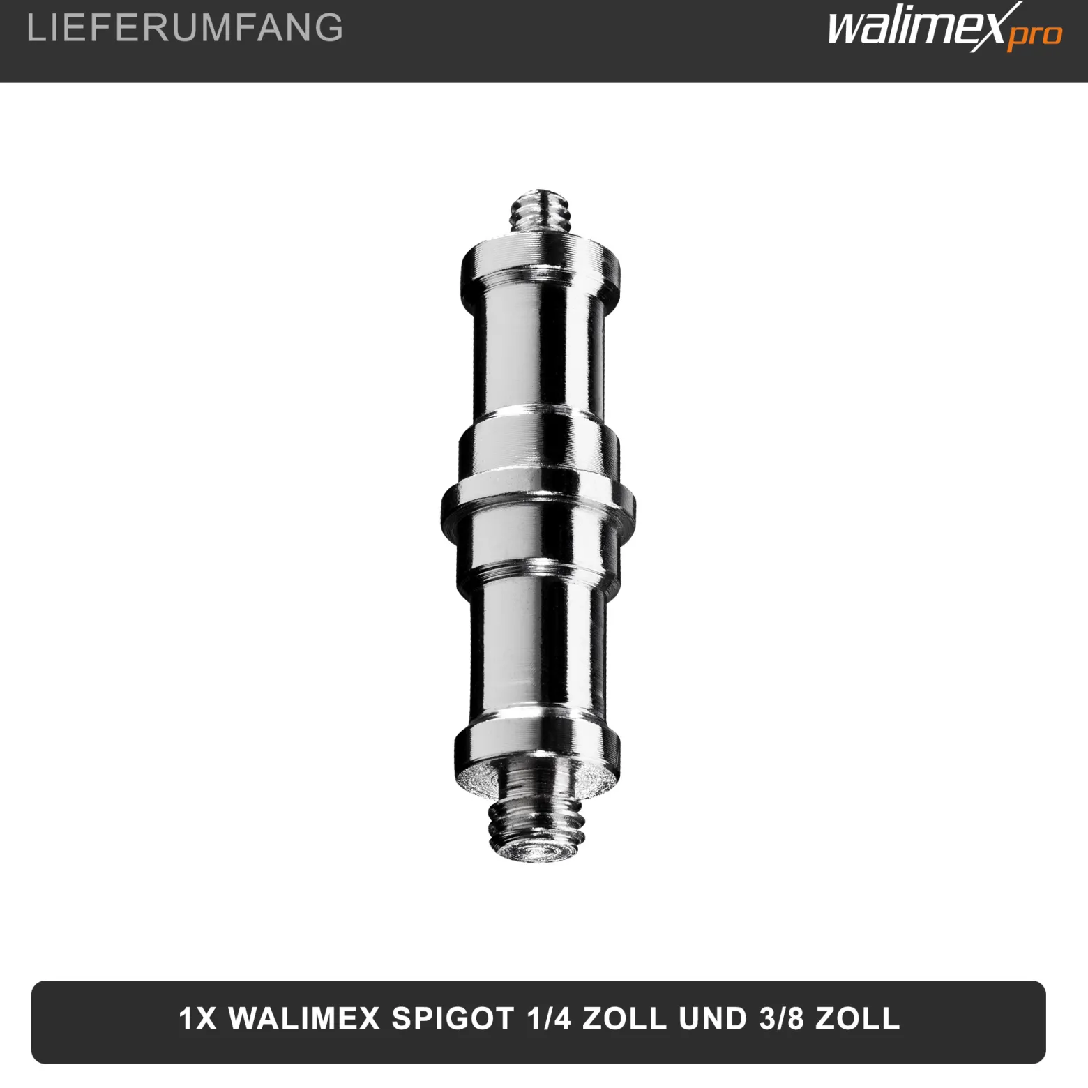Walimex 5/8" Spigot Adapter mit 3/8" und 1/4" Gewinde – Gewindeadapter für Kamera Zubehör und Stativ – Fotostudio Fotoshootings Fotografie