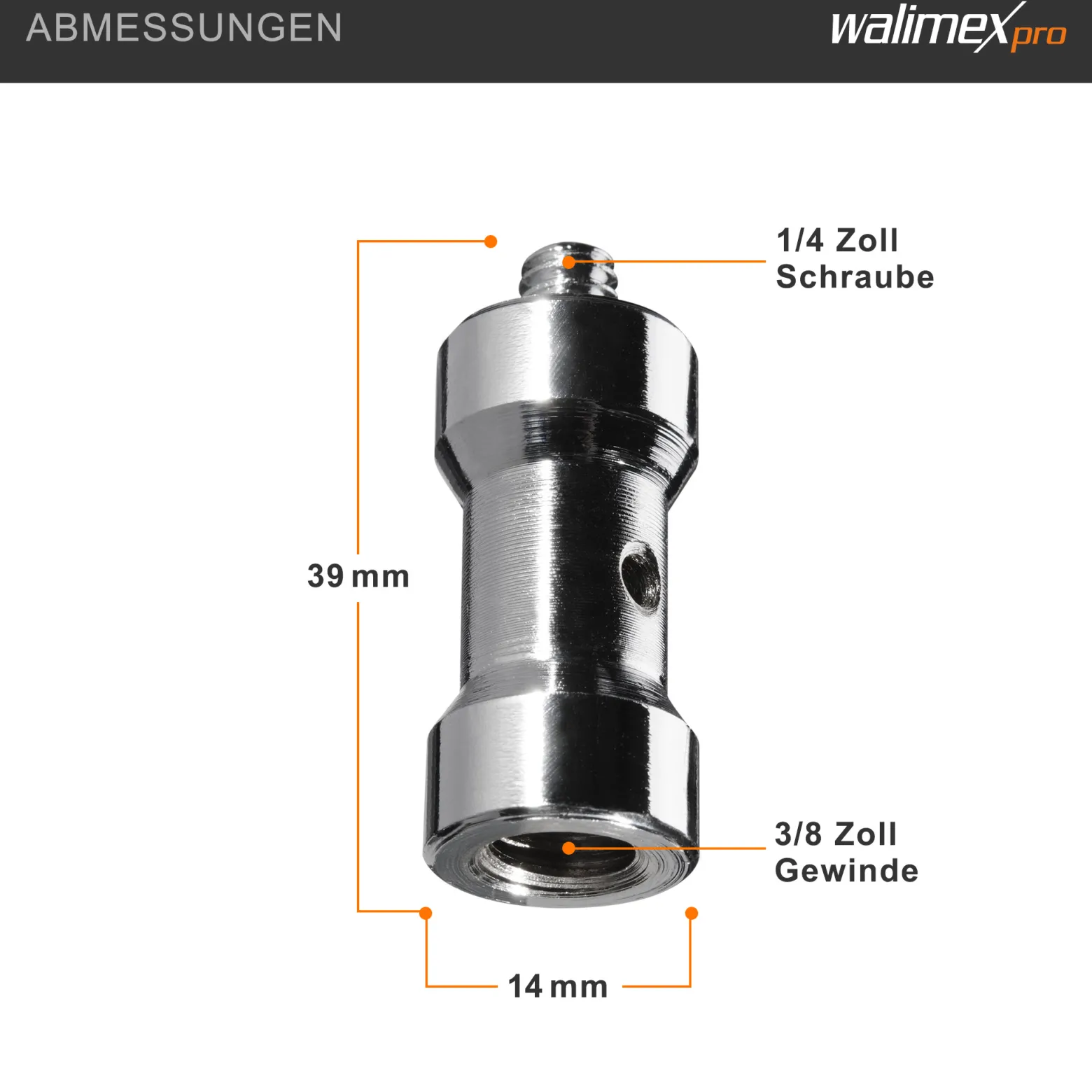 Walimex Spigot Gewinde Adapter 1/4 Zoll auf 3/8 Zoll, Gewindeadapter für Kamera Zubehör und Stativ
