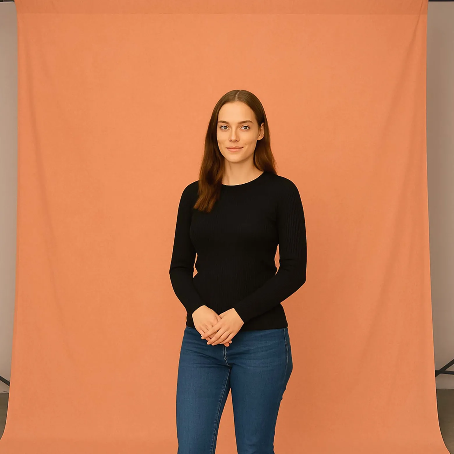 Walimex Stoffhintergrund Lachs/Orange 2,85 x 6 m Stoffstärke ca. 140 g/m², Fotohintergrund aus Baumwolle, waschbar für Atelier und Studio