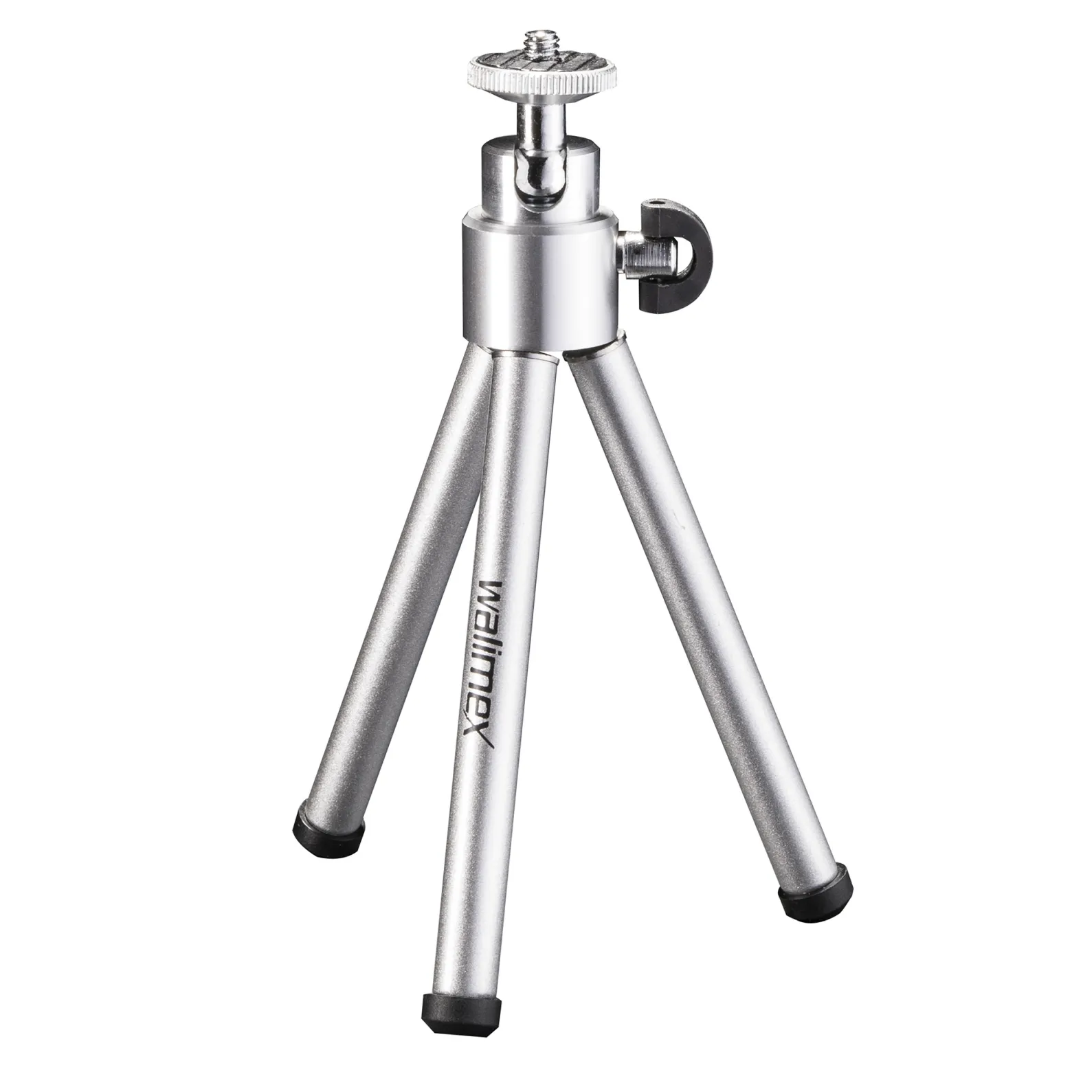 Walimex WT-070 Mini Stativ 26 cm 360° Kugelkopf, Aluminium Kamerastativ mit 1/4" Gewinde, Tischstativ mit Gummifüßen, Dreibeinstativ für Action Cams und kompatibel mit GoPro