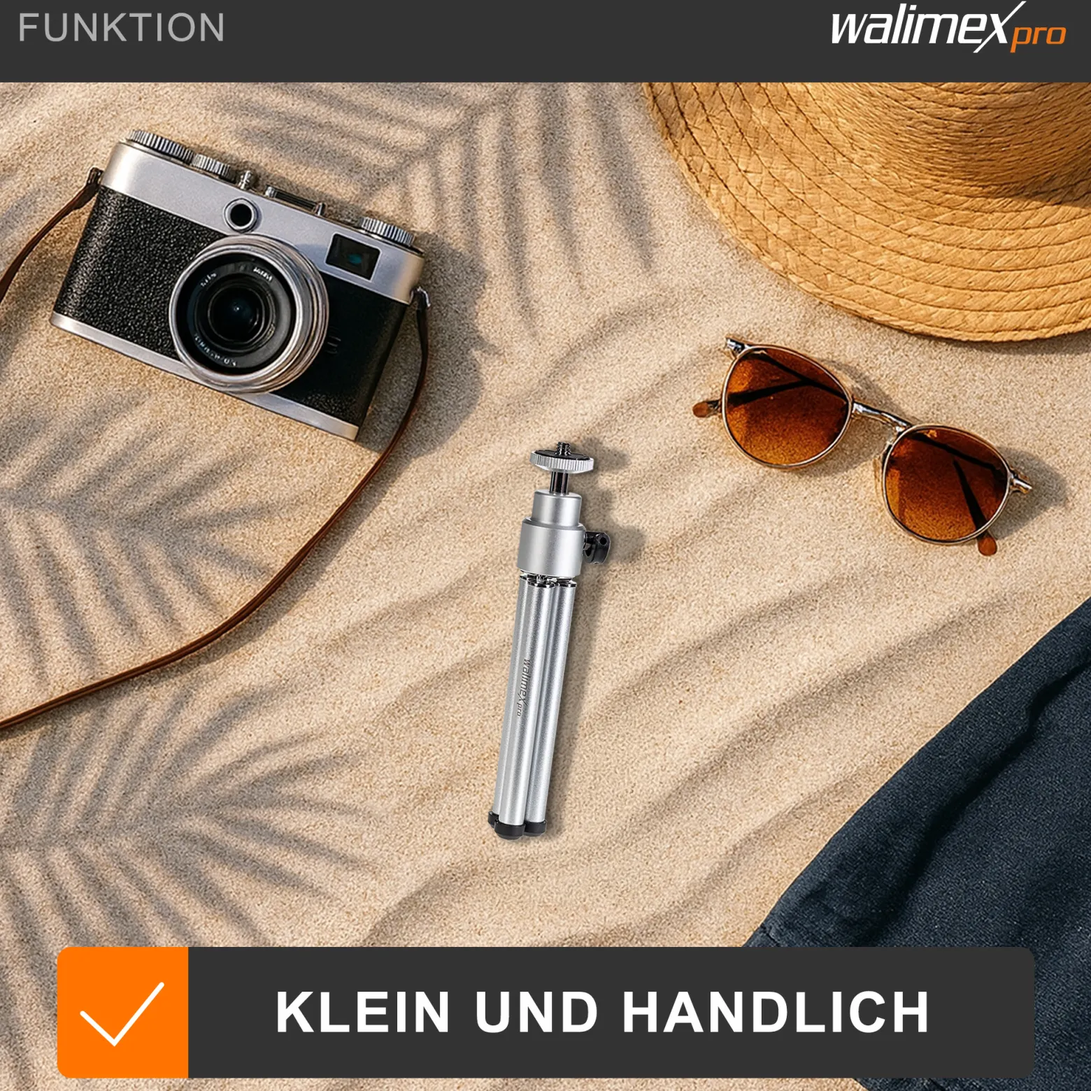 Walimex WT-070 Mini Stativ 26 cm 360° Kugelkopf, Aluminium Kamerastativ mit 1/4" Gewinde, Tischstativ mit Gummifüßen, Dreibeinstativ für Action Cams und kompatibel mit GoPro