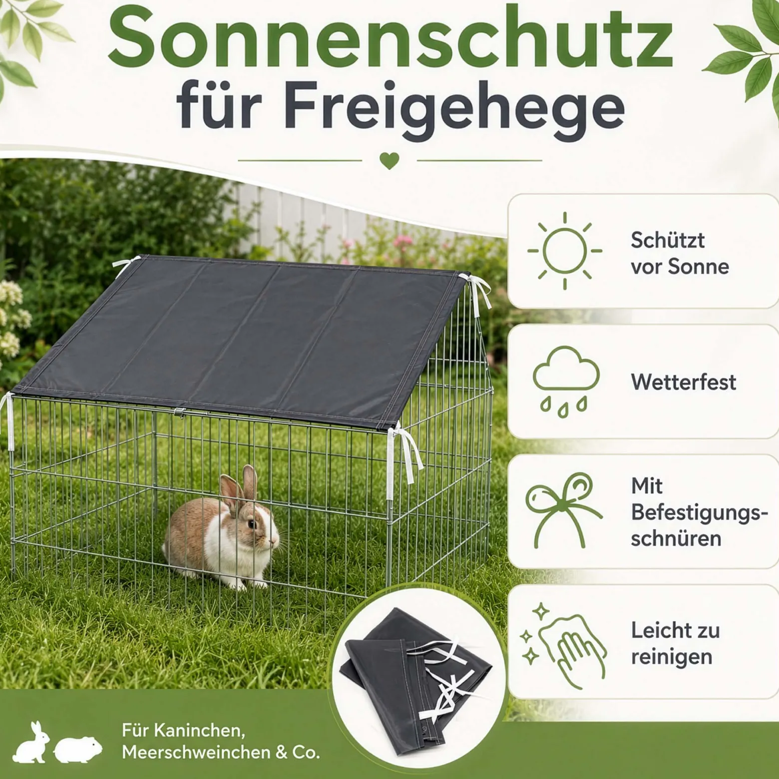Wiltec Abdeckung für Freigehege als Sonnenschutz, 885 x 590 mm, aus Polyester, Abdeckplane für Kaninchenkäfig und Hasenstall