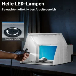 Wiltec Airbrush Absauganlage 4 m³/min, zur Absaugung von Farbe Farbnebel Sprühnebel Filter, mit LED Beleuchtung, Drehregler, regulierbar, Lackierkabine für Airbrush-Arbeiten