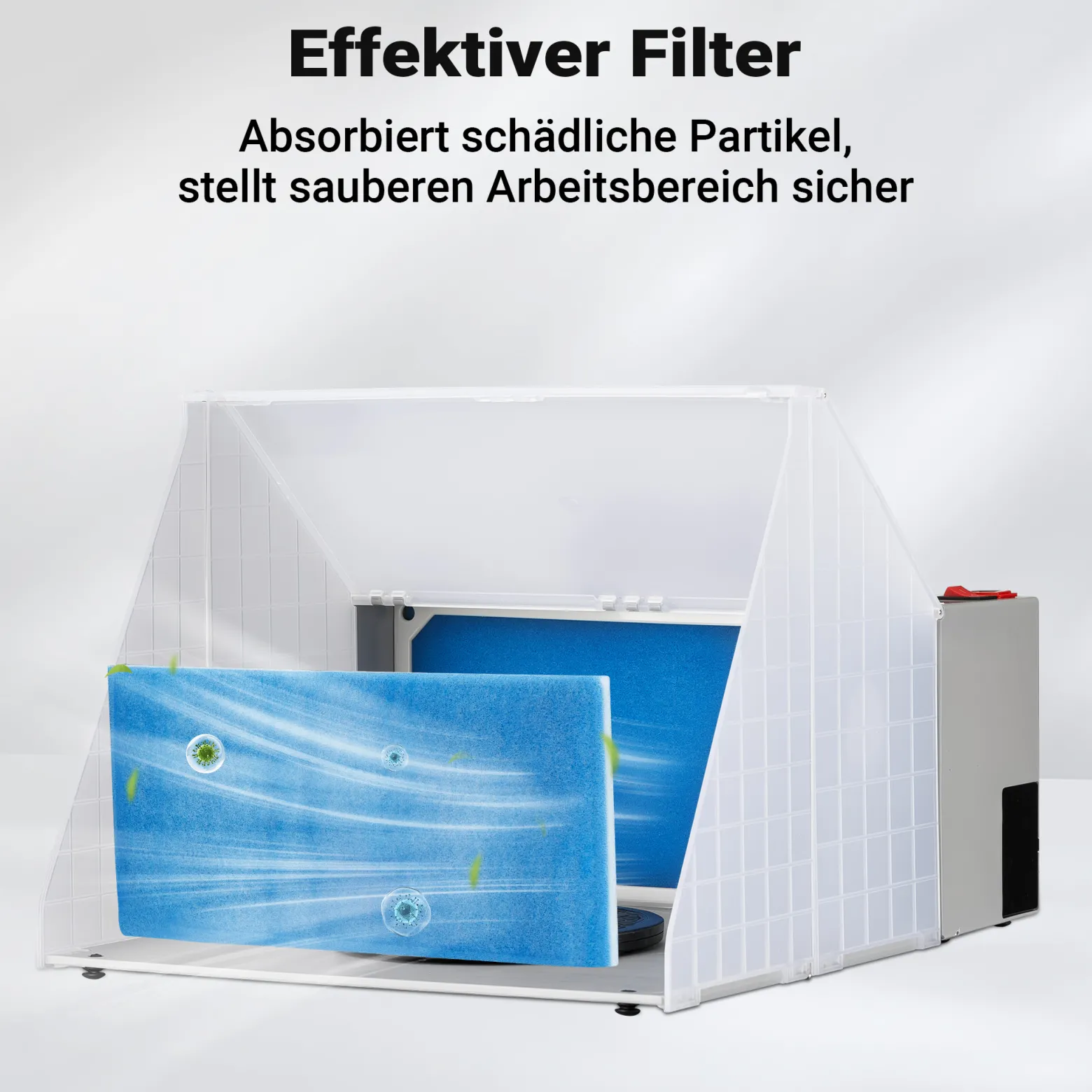 Wiltec Airbrush Absauganlage 4 m³/min, nur 47 dB, zur Absaugung von Farbe Farbnebel Sprühnebel, Filter erweiterbar,hochwertige Lackierkabine für Airbrush-Arbeiten