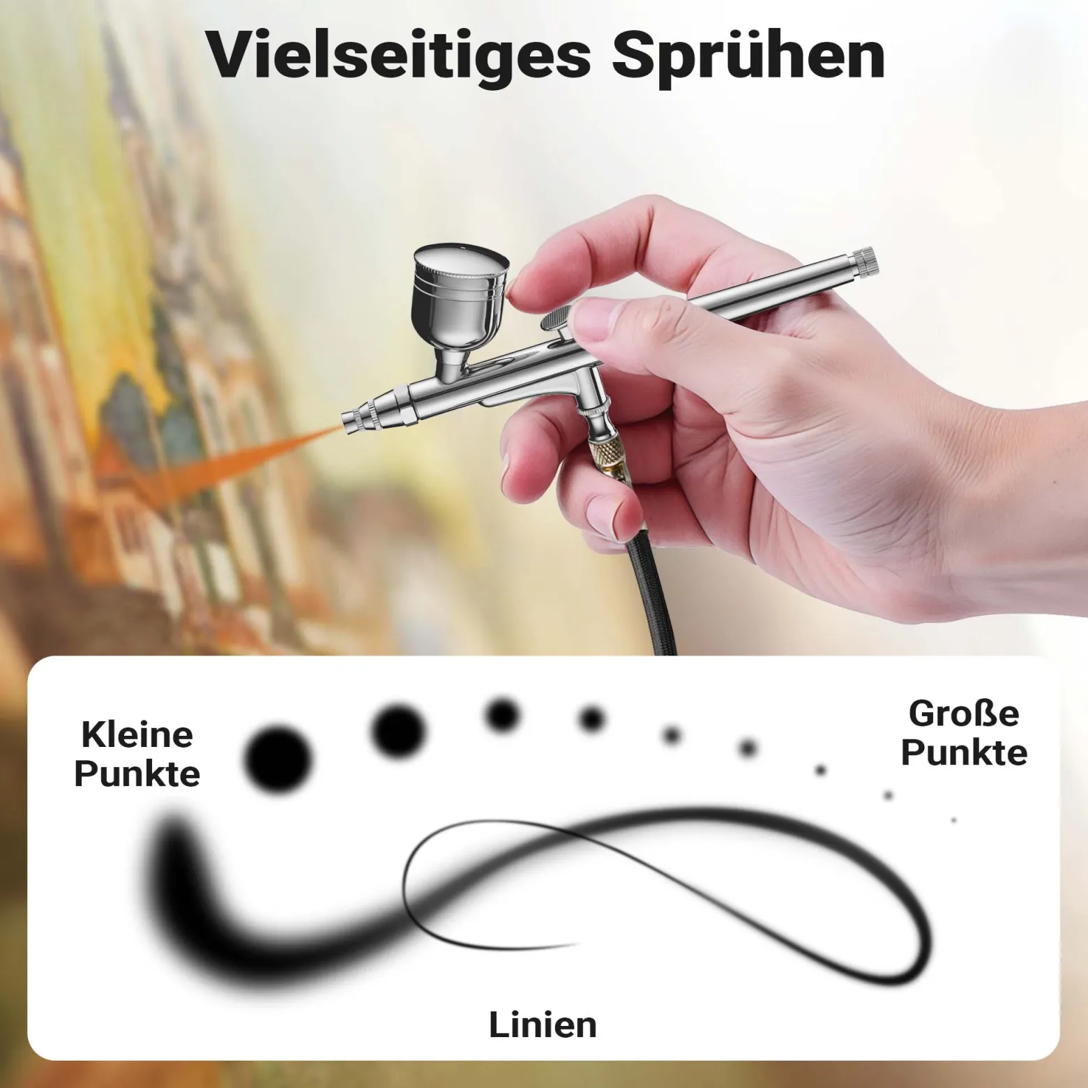 Wiltec Airbrush Pistole Typ HS-30-1, Air Brush mit 0,3 mm Düse und Flüssigkeitsbecher 7 ml, präzise Airbrushpistole für Nägel, Tattoo, Modellbau