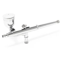 Wiltec Airbrush Pistole Typ 134K mit Double Action Funktion, Düse Ø 0,2-0,5 mm, 2 Farbbecher, Adapter für Modellbau, Nailart usw.