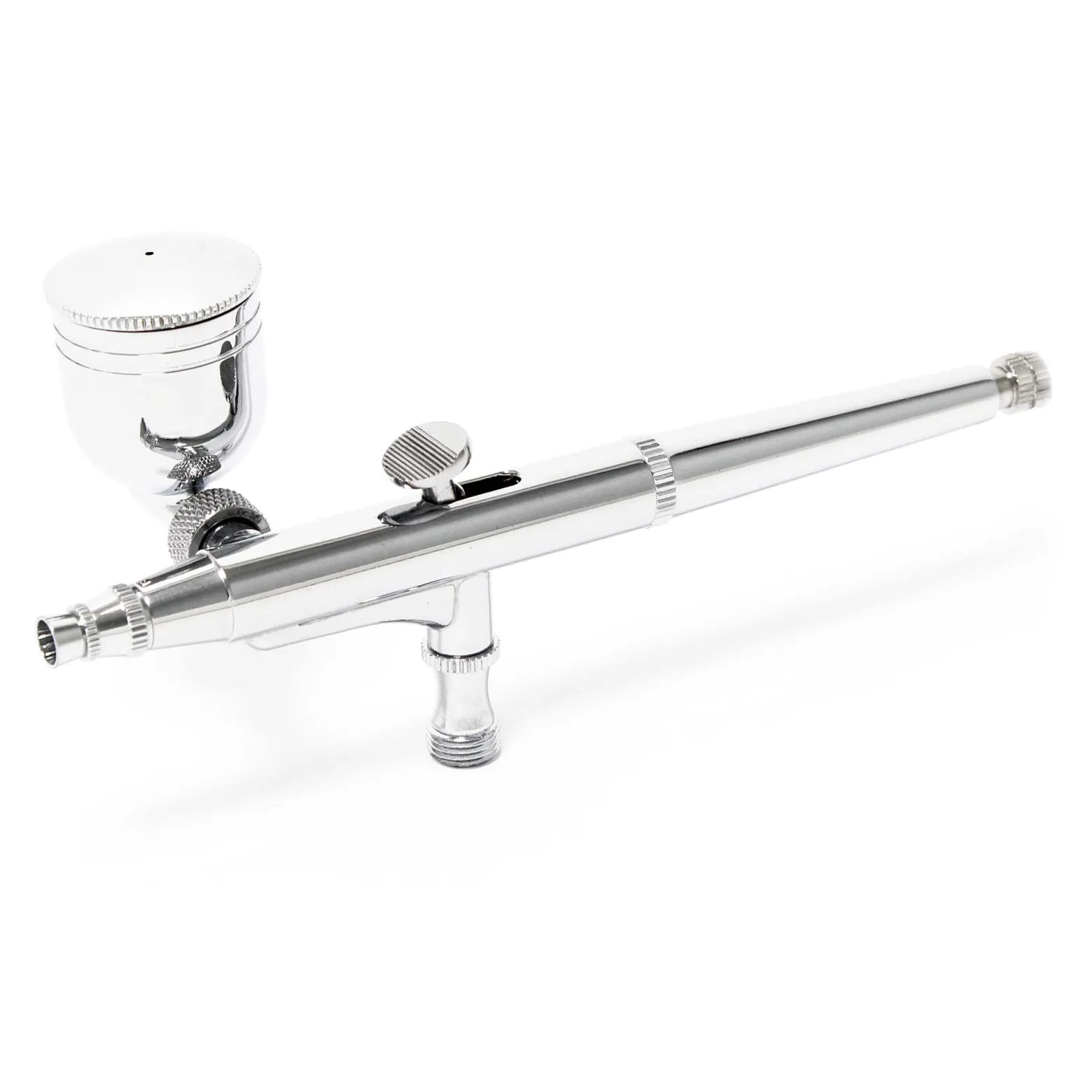 Wiltec Airbrush Pistole Typ 134K mit Double Action Funktion, Düse Ø 0,2-0,5 mm, 2 Farbbecher, Adapter für Modellbau, Nailart usw.