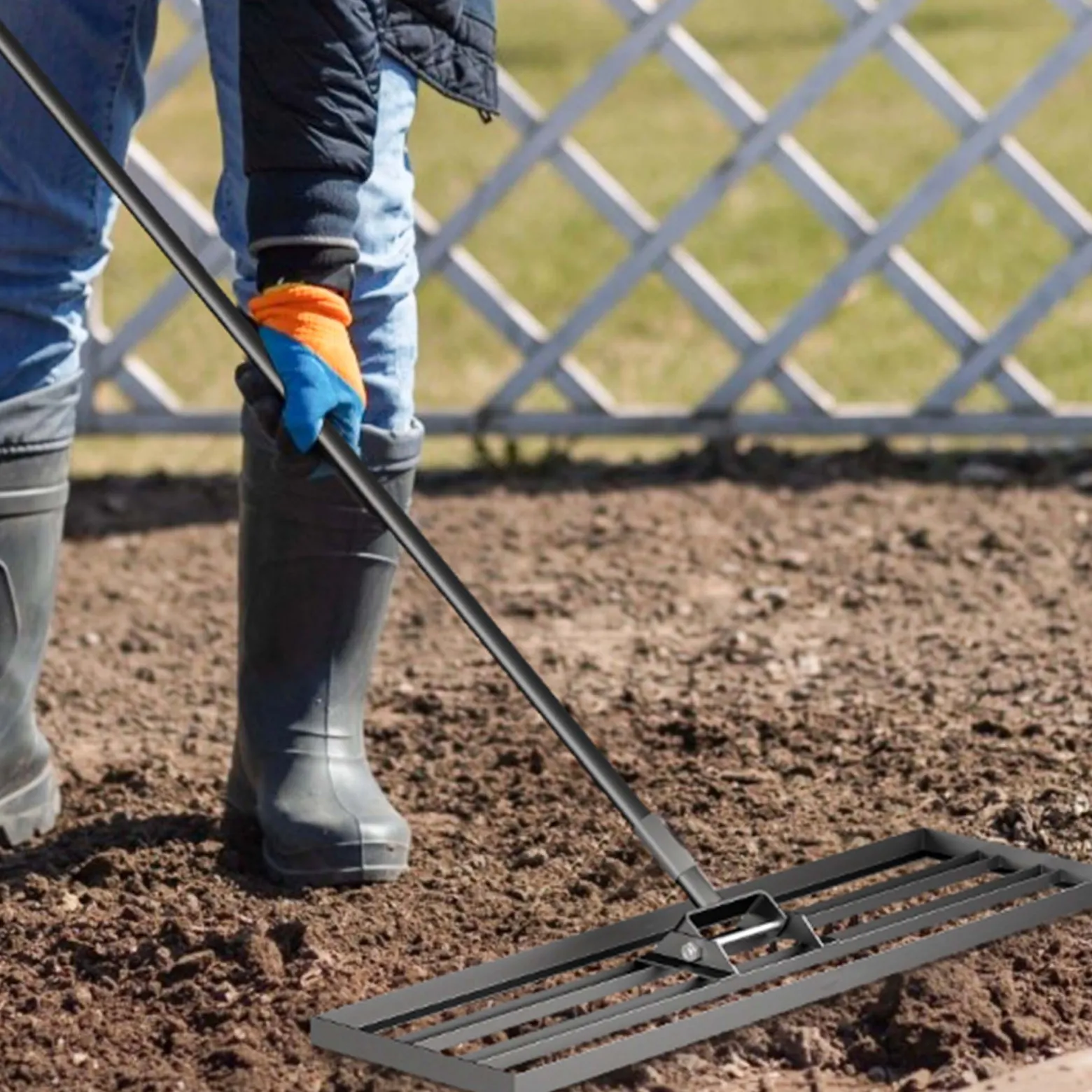 Wiltec Aluminium Rasenrakel 91,4 x 25,4 cm mit 2 m Stiel, Rasen Rakel Unebenheiten im Rasen ausgleichen, Leveler Gartengerät zum Rasen sanden