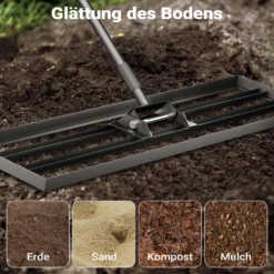 Wiltec Aluminium Rasenrakel 91,4 x 25,4 cm mit 2 m Stiel, Rasen Rakel Unebenheiten im Rasen ausgleichen, Leveler Gartengerät zum Rasen sanden