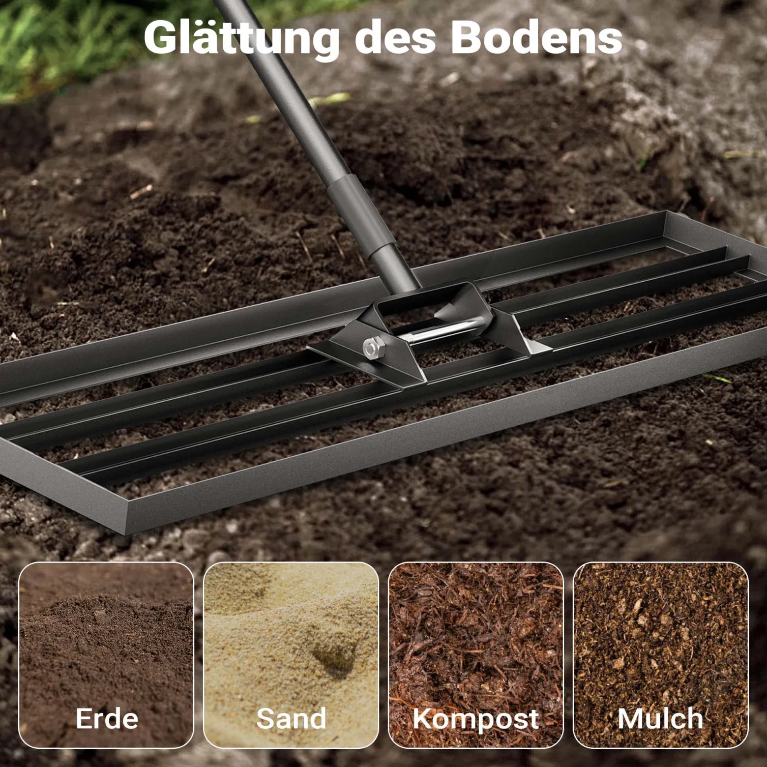 Wiltec Aluminium Rasenrakel 121,9 x 25,4 cm mit 2 m Stiel, Rasen Rakel Unebenheiten im Rasen ausgleichen, Leveler Gartengerät zum Rasen sanden