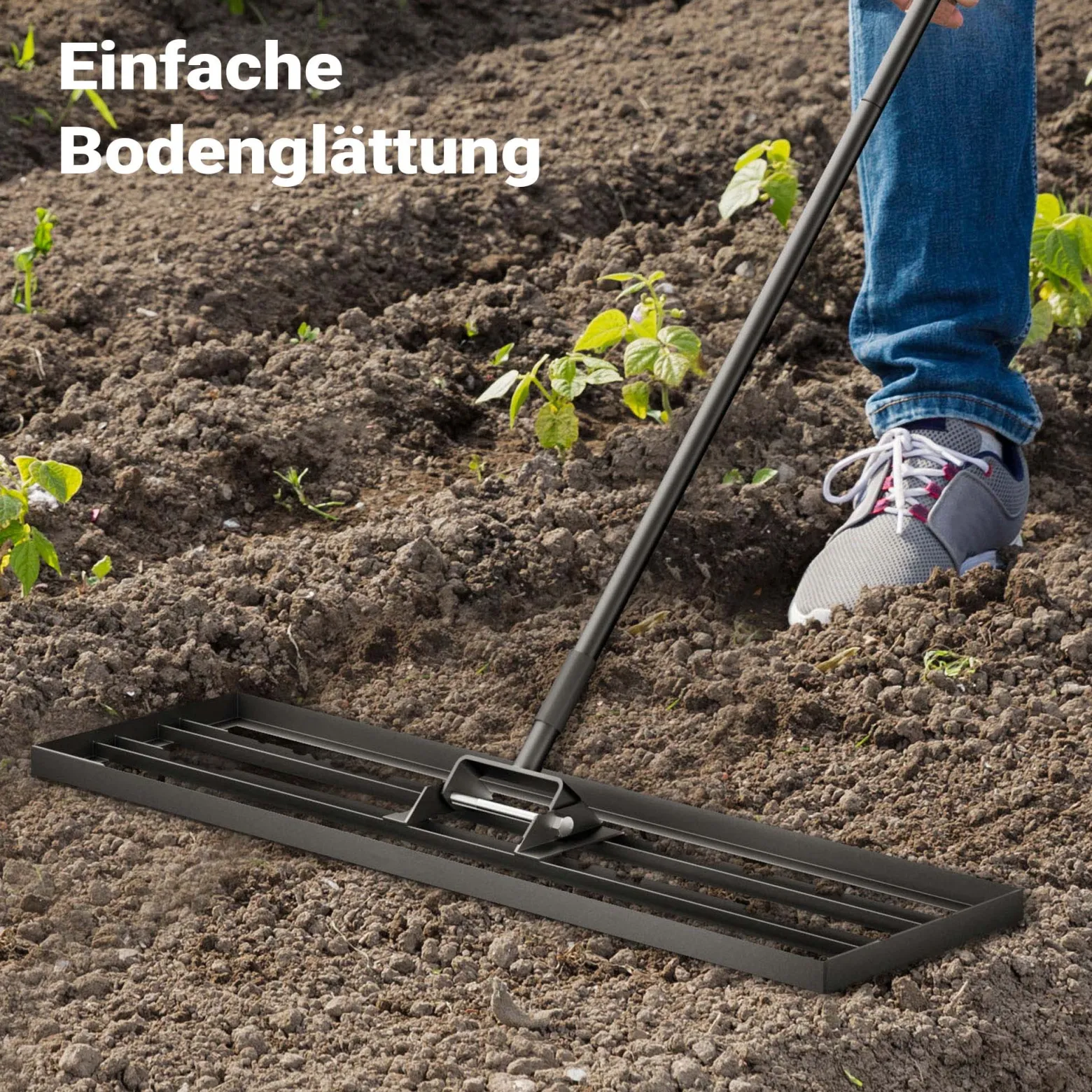 Wiltec Aluminium Rasenrakel 76 x 25,4 cm Mit 2 m Stiel, Unebenheiten Ausgleichen, Leveler Gartengerät Zum Sanden