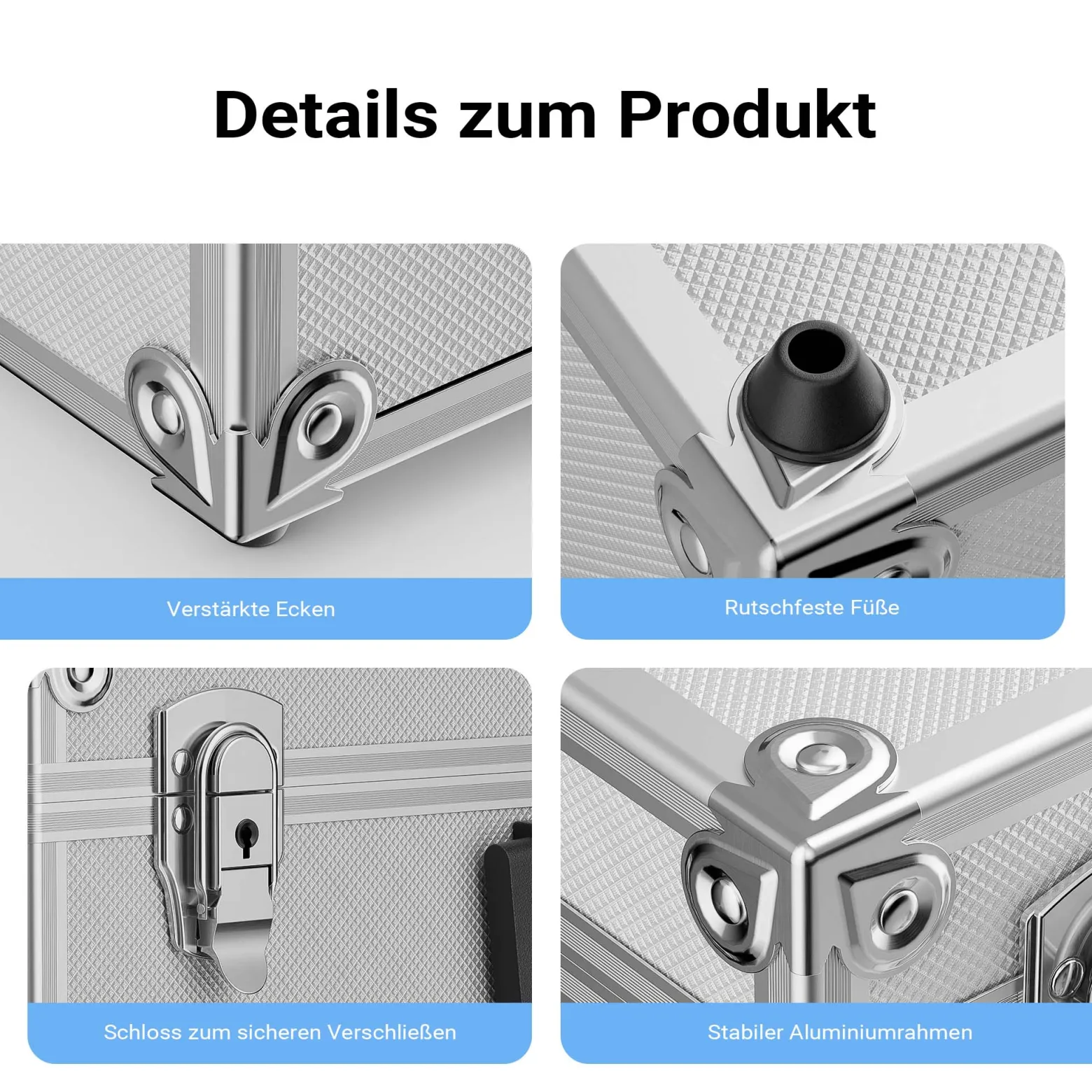 Wiltec Alu Universalkoffer 46x33x15,2 cm, Alubox abschließbar für Aufbewahrung und Transport von Werkzeug, Messgeräten usw., mit Griff und Tragegurt