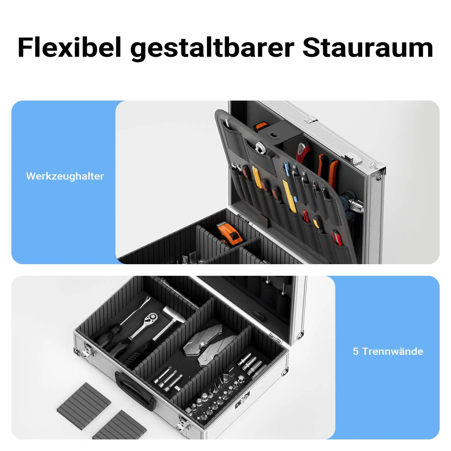 Wiltec Alu Universalkoffer 46x33x15,2 cm, Alubox abschließbar für Aufbewahrung und Transport von Werkzeug, Messgeräten usw., mit Griff und Tragegurt