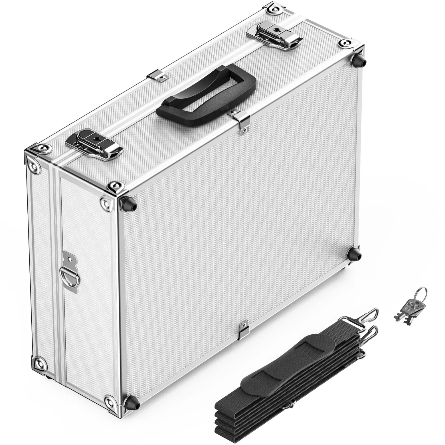 Wiltec Alu Universalkoffer 46x33x15,2 cm, Alubox abschließbar für Aufbewahrung und Transport von Werkzeug, Messgeräten usw., mit Griff und Tragegurt