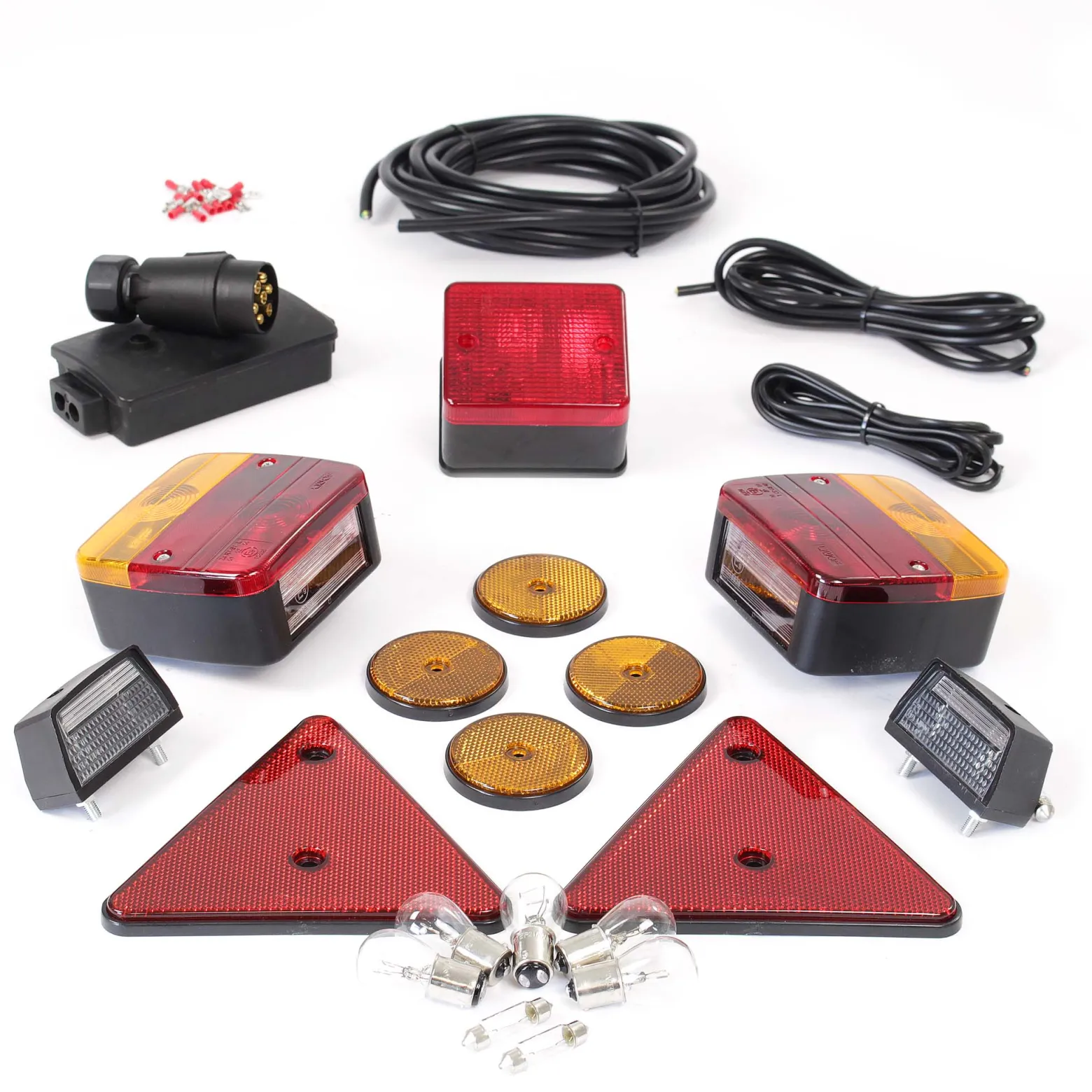 Wiltec Anhängerbeleuchtung Set mit 7-poligem Stecker, Leuchten, Reflektoren und Kabel für Anhänger, Anhängerleuchte mit verschiedenen Funktionen