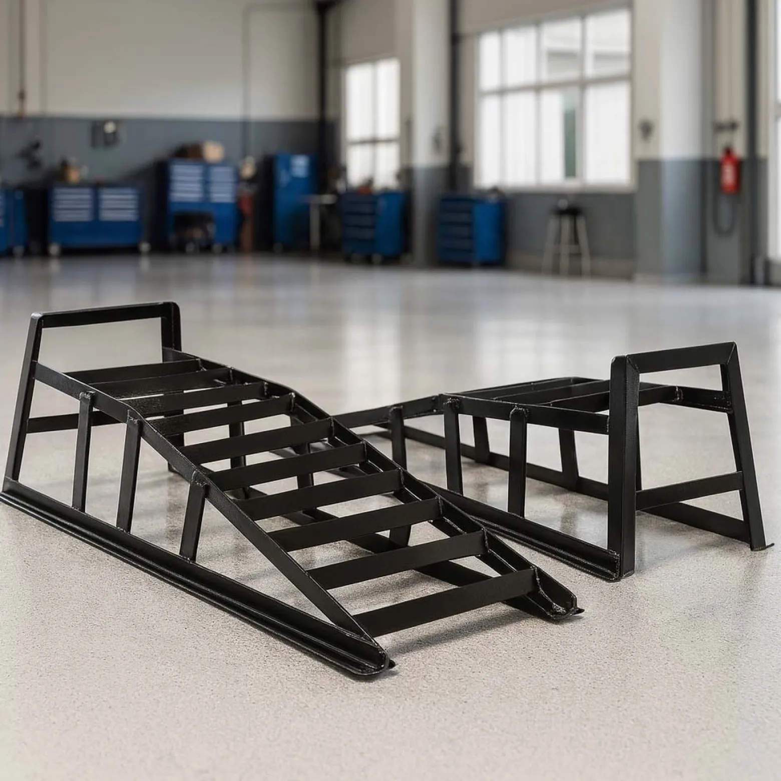 Wiltec Auffahrrampe 2er Set bis 2 t je Paar, 940 x 310 x 270 mm, Auffahrschiene für Fahrzeuge, Verladerampen aus Stahl