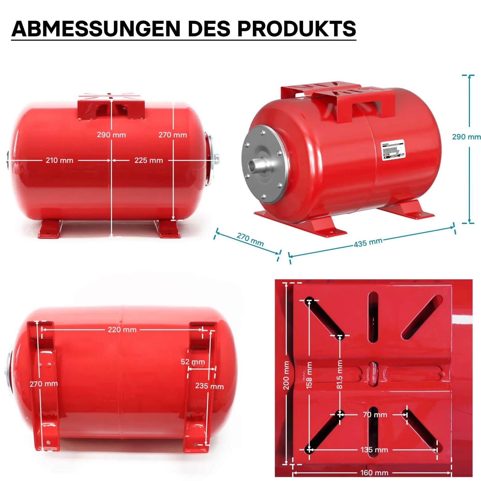 Wiltec Ausdehnungsgefäß 24 Liter, Membrankessel für Hauswasserwerke und Druckerhöhungsanlagen mit EPDM Membran