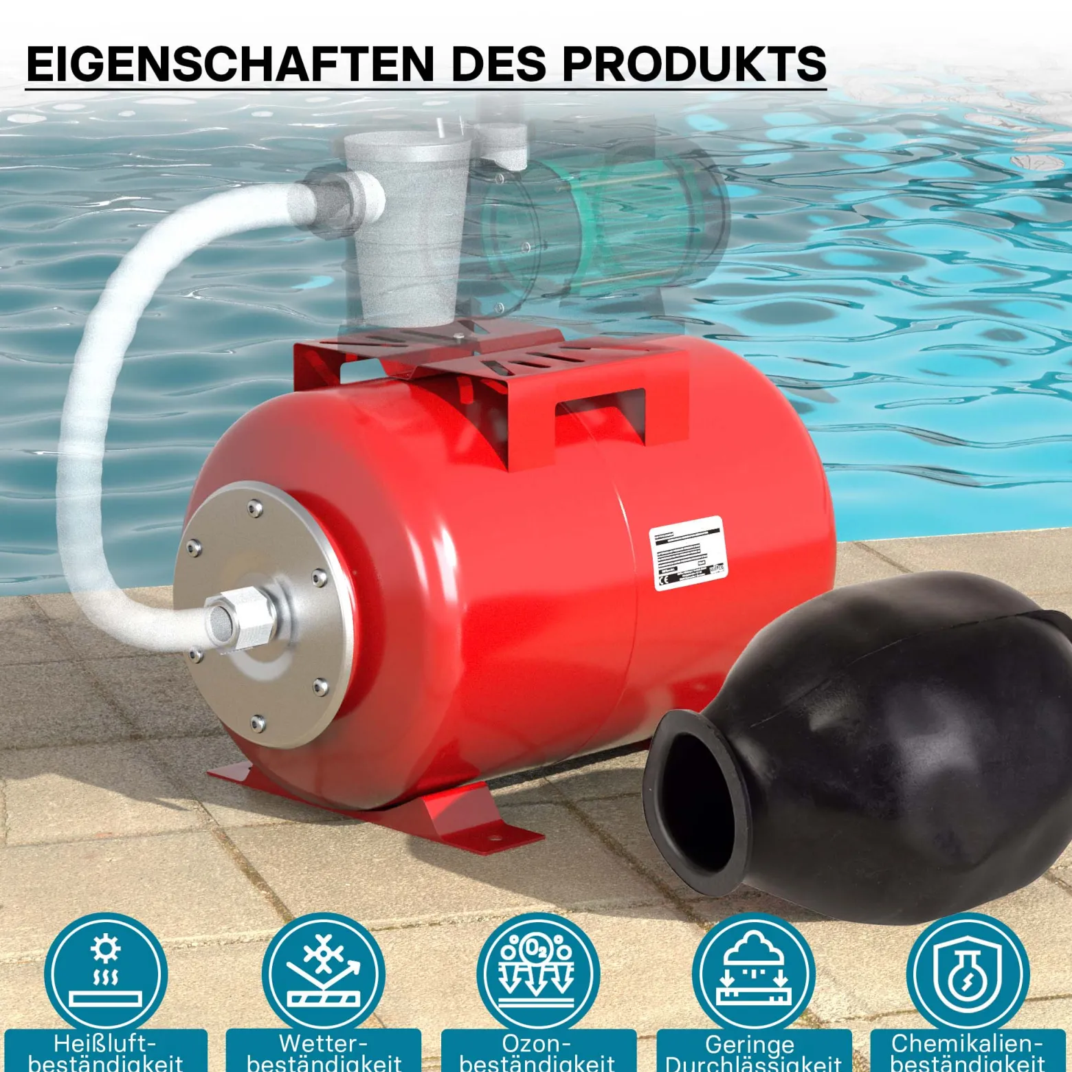 Wiltec Ausdehnungsgefäß 24 Liter, Membrankessel für Hauswasserwerke und Druckerhöhungsanlagen mit EPDM Membran
