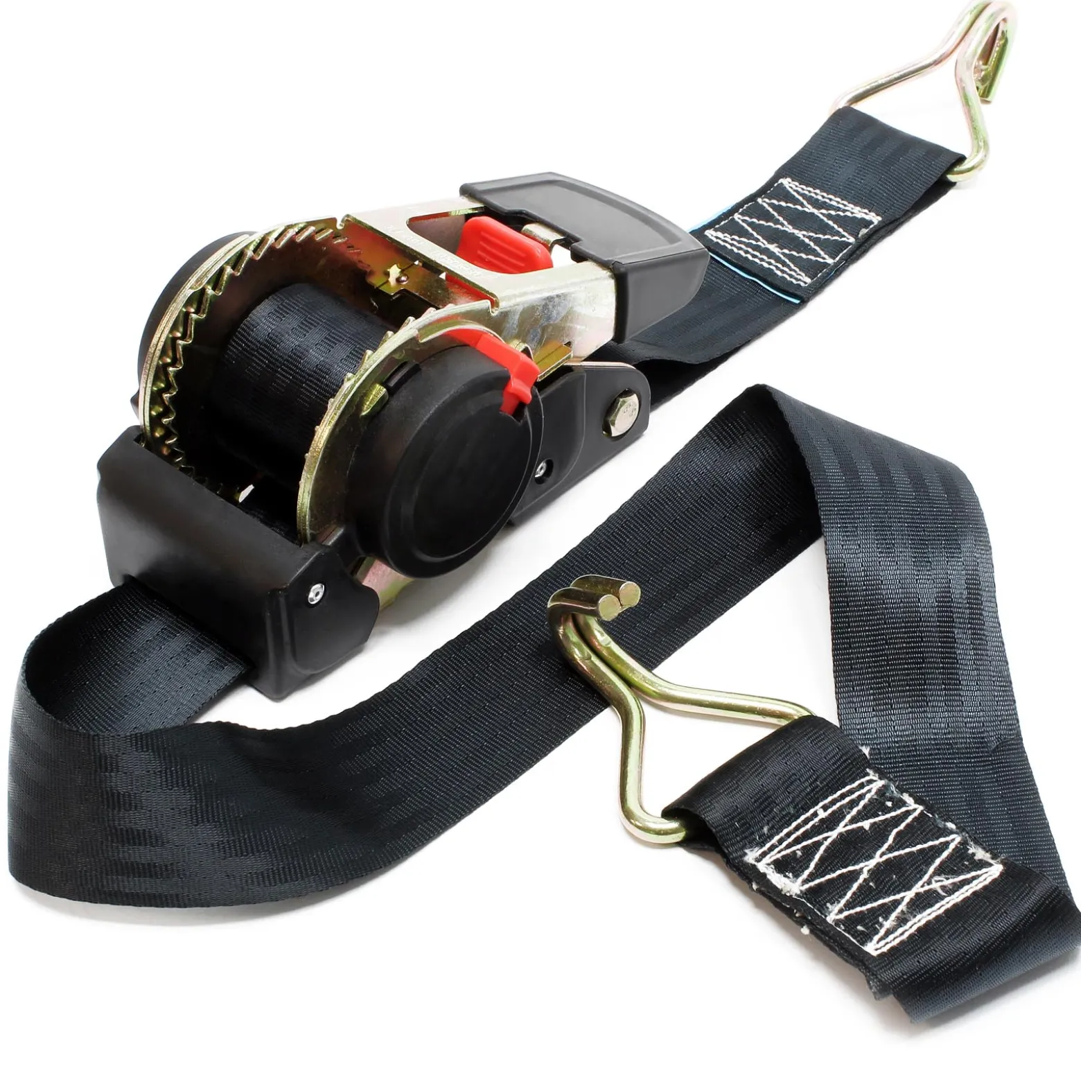 Wiltec Automatik Zurrgurt 750 daN Zuglast 1,8m x 50mm PES selbstaufrollender Spanngurt mit Haken, ideal für Autotransport