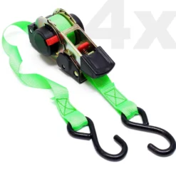 Wiltec Automatik Zurrgurt 4er Set 320 daN Zuglast 1,8m x 25mm PES Spanngurt mit S-Haken selbstaufrollend, ideal für Autotransport