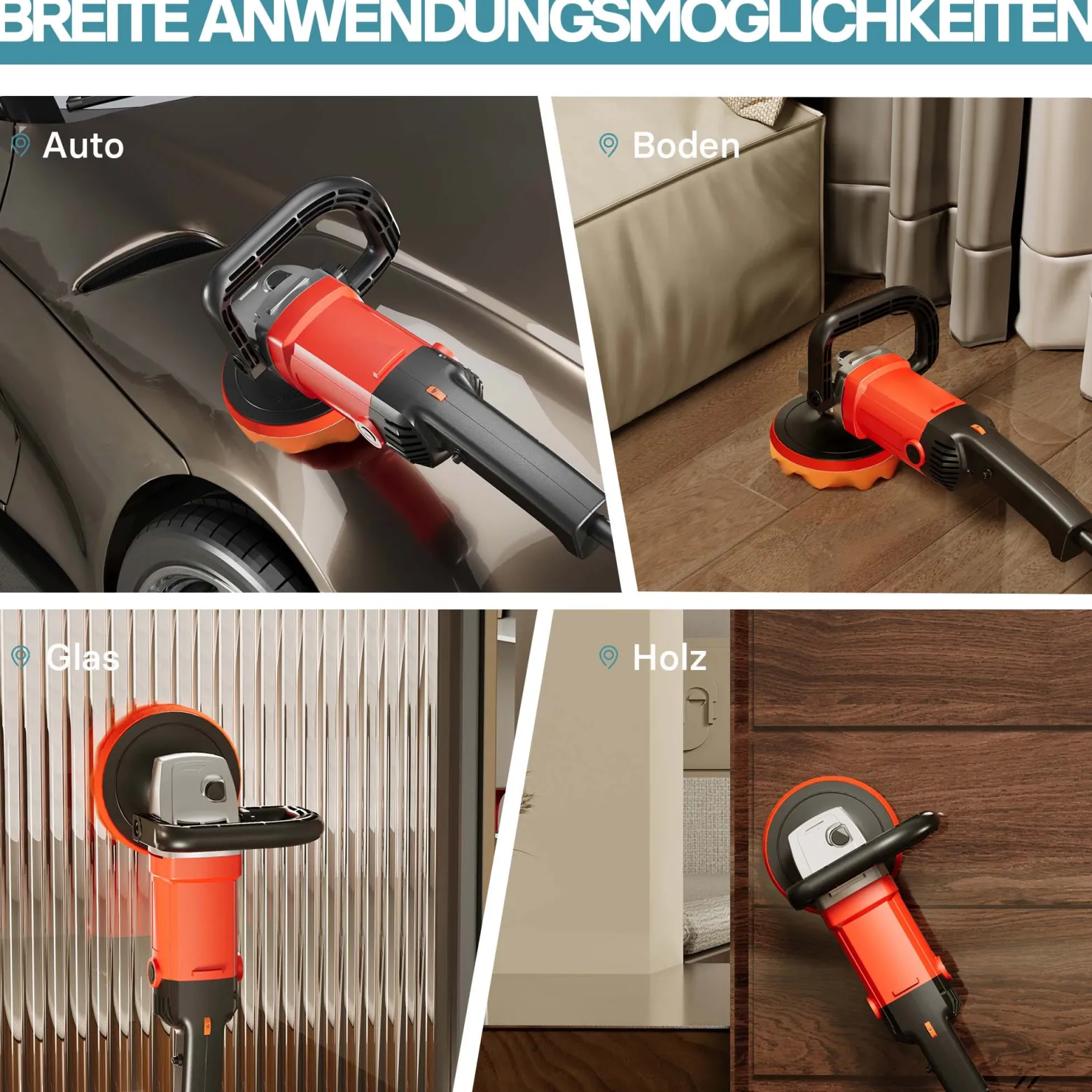 Wiltec Auto Poliermaschine Schleifmaschine 1200W bis 3000 U/min, Poliergerät mit 6 Stufen, mit Zubehör, Tellerschleifer, Rotationsschleifer
