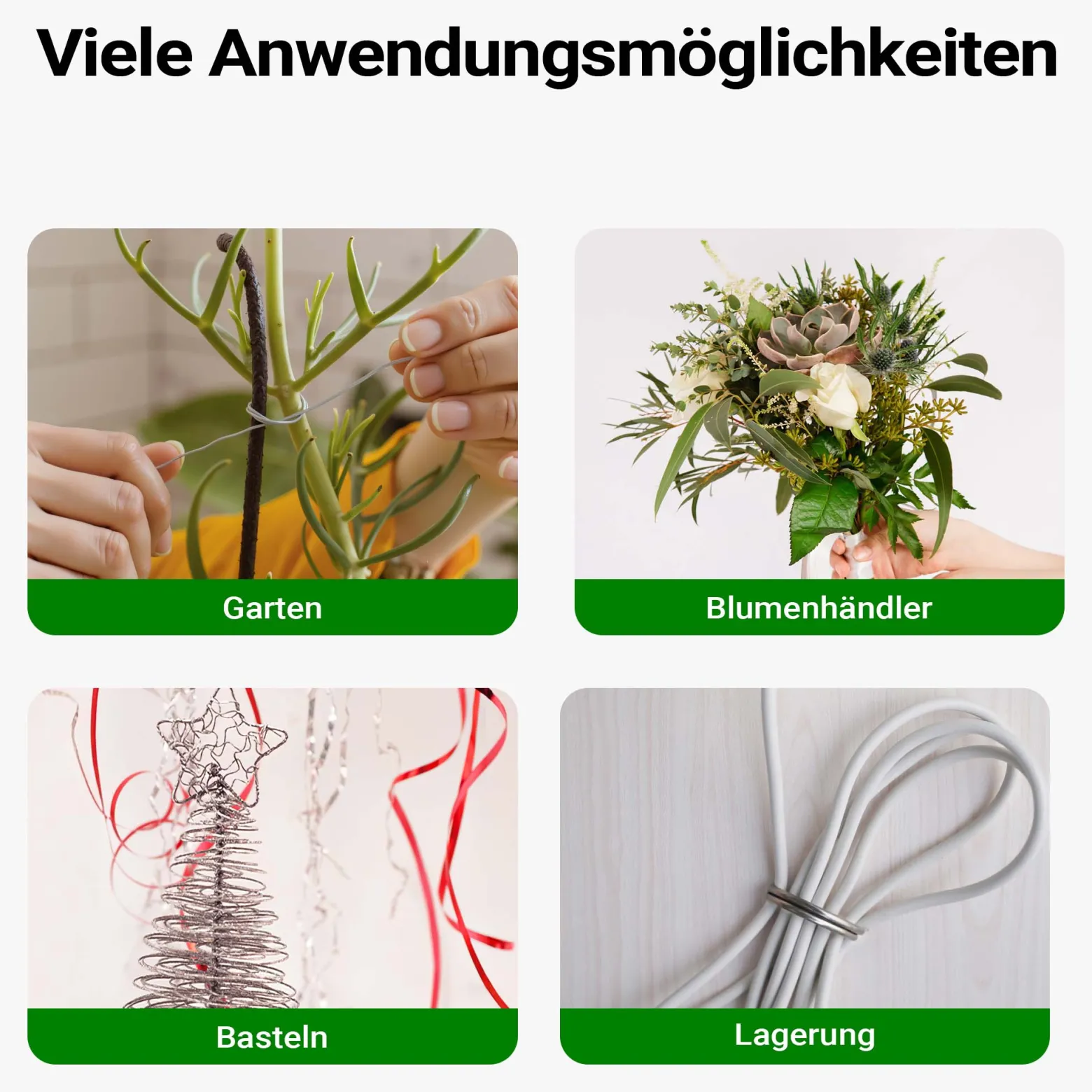 Wiltec Basteldraht silberfarben verzinkt 0,7 mm x 33 m, Wickeldraht zum Basteln und Binden, Blumendraht aus Stahl, Draht mit Holzwickel, Schmuckdraht – flexibel und stark