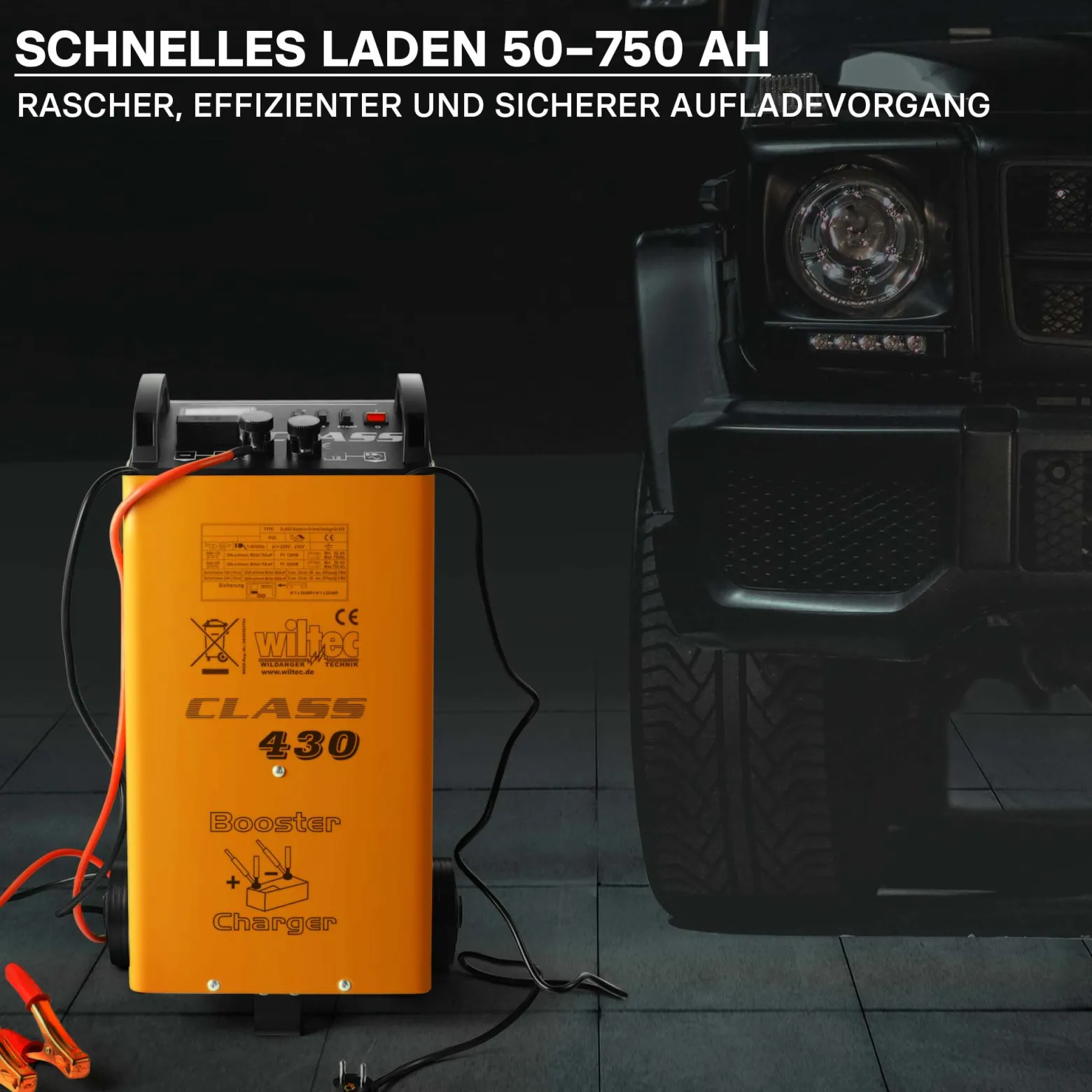Wiltec Batterieladegerät 12V 24V 30A Batterie, Ladegerät und Starthilfe für Motorräder, Kfz, Lkw, Akkuladegerät Boost 430 mit Schnellladung