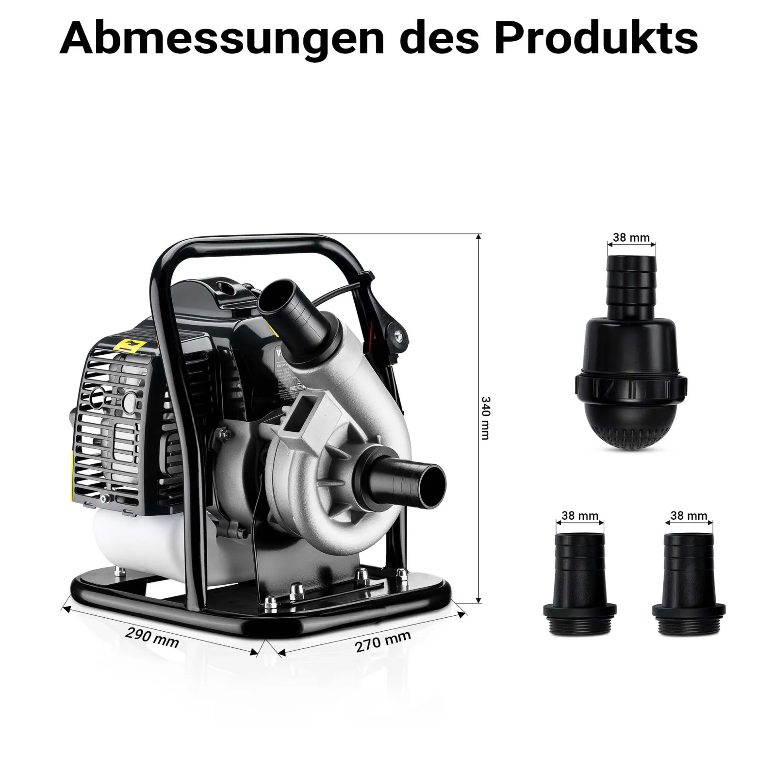 Wiltec Benzin Wasserpumpe 1,4 kW Gartenpumpe mit 15 m³/h Durchfluss, Garten Pumpe mit 2-Takt-Motor, Motorpumpe zur Bewässerung und zum Aus- bzw. Abpumpen