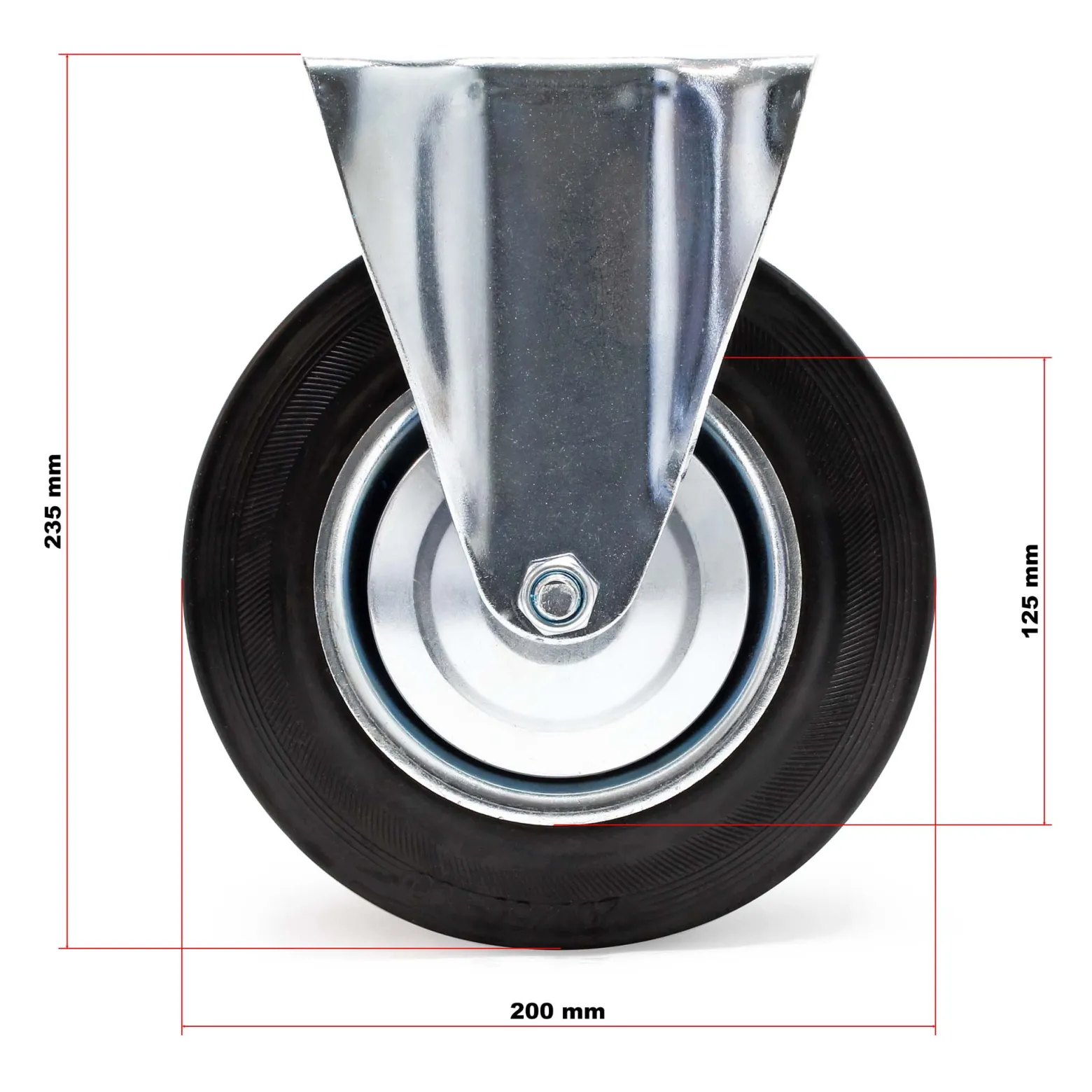 Wiltec Bockrolle Ø200mm mit Gummirad und Metallfelge 150kg Tragkraft, Vollmaterial Apparaterolle Transportrolle Möbelrolle, leiser Lauf