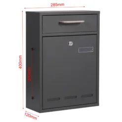 Wiltec Briefkasten anthrazit V53 Postkasten mit Namensschild, Sichtfenstern und 2 Schlüsseln als Wandbriefkasten oder Standbriefkasten