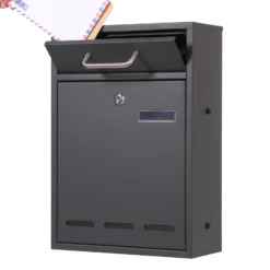 Wiltec Briefkasten anthrazit V53 Postkasten mit Namensschild, Sichtfenstern und 2 Schlüsseln als Wandbriefkasten oder Standbriefkasten
