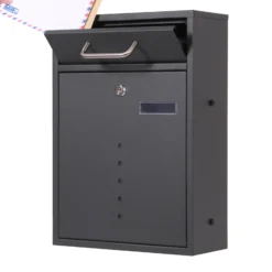 Wiltec Briefkasten anthrazit V51 Postkasten mit Namensschild, Sichtfenstern und 2 Schlüsseln als Wandbriefkasten oder Standbriefkasten