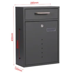Wiltec Briefkasten anthrazit V51 Postkasten mit Namensschild, Sichtfenstern und 2 Schlüsseln als Wandbriefkasten oder Standbriefkasten