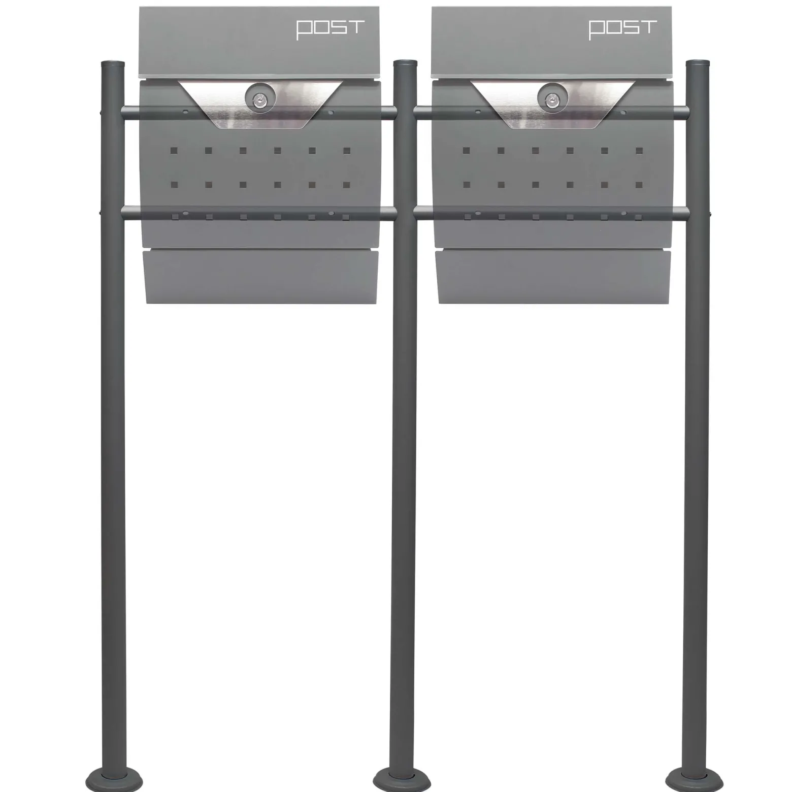 Wiltec Briefkasten Ständer 2-fach Anthrazit 1200 x 1000 mm, Doppel Standfuß für Postkasten Briefkästen Mailbox, Briefkastenständer aus Stahl für Standbriefkasten