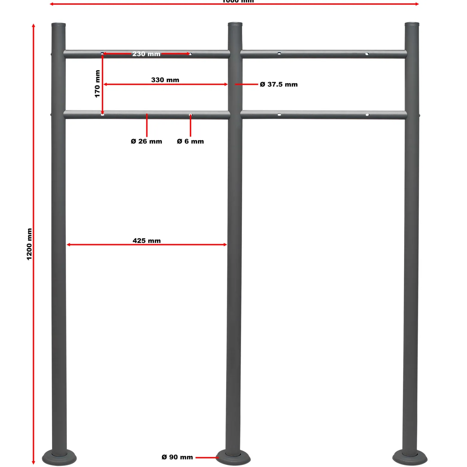 Wiltec Briefkasten Ständer 2-fach Anthrazit 1200 x 1000 mm, Doppel Standfuß für Postkasten Briefkästen Mailbox, Briefkastenständer aus Stahl für Standbriefkasten