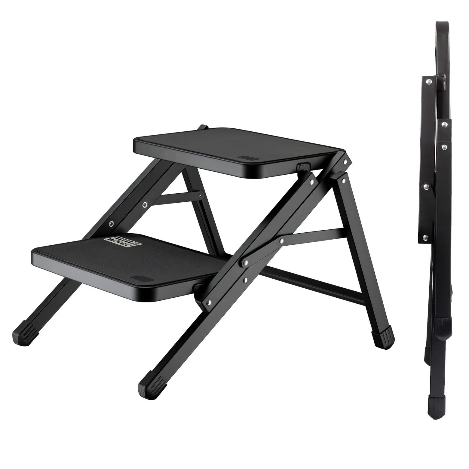 Wiltec Camping Doppeltrittstufe bis 200 kg, 2 Stufen Tritt aus Stahl, Trittleiter für Camping, Outdoor und Haushalt