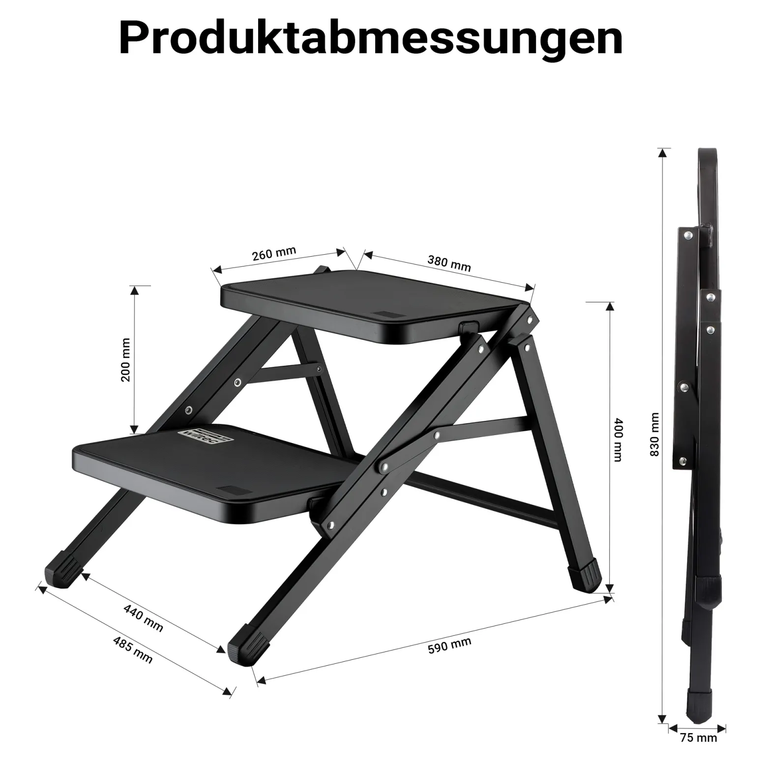 Wiltec Camping Doppeltrittstufe bis 200 kg, 2 Stufen Tritt aus Stahl, Trittleiter für Camping, Outdoor und Haushalt