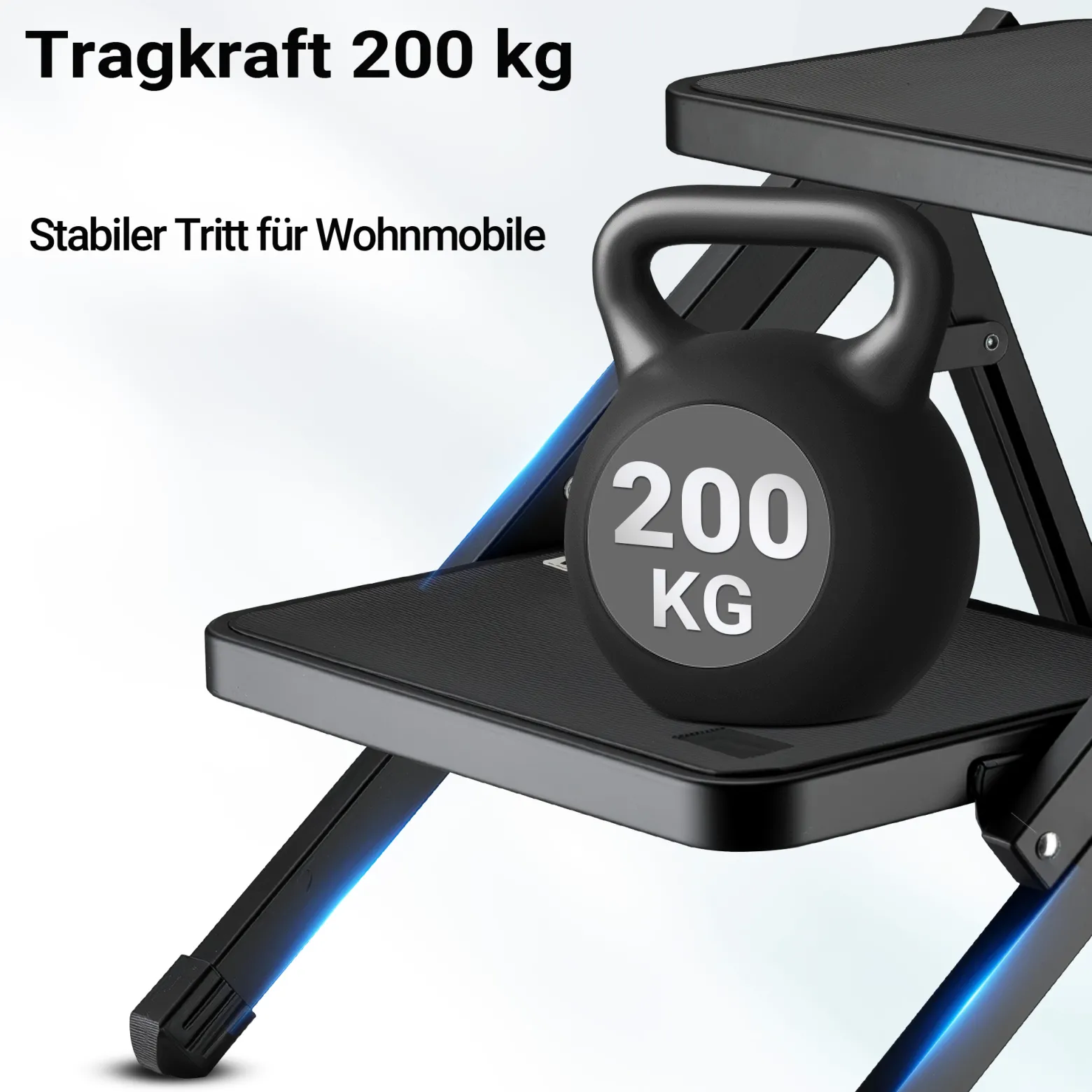 Wiltec Camping Doppeltrittstufe bis 200 kg, 2 Stufen Tritt aus Stahl, Trittleiter für Camping, Outdoor und Haushalt