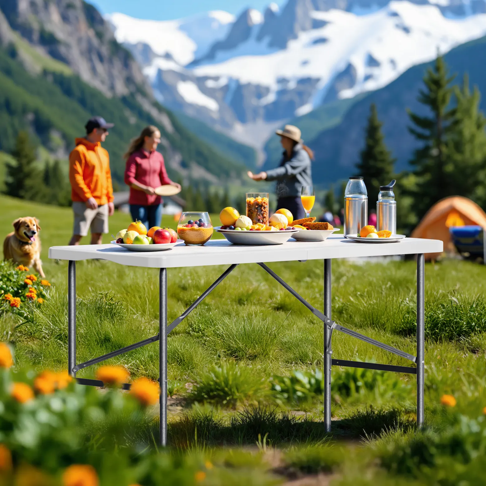 Wiltec Campingtisch klappbar 122x60x75 cm Klapptisch mit Tragegriff Partytisch Biertisch Gartentisch Buffettisch Bierzeltgarnitur Camping Tisch faltbar
