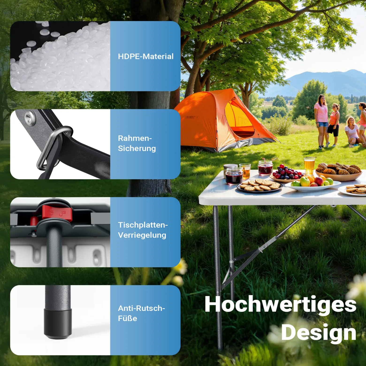 Wiltec Campingtisch klappbar 122x60x75 cm Klapptisch mit Tragegriff Partytisch Biertisch Gartentisch Buffettisch Bierzeltgarnitur Camping Tisch faltbar