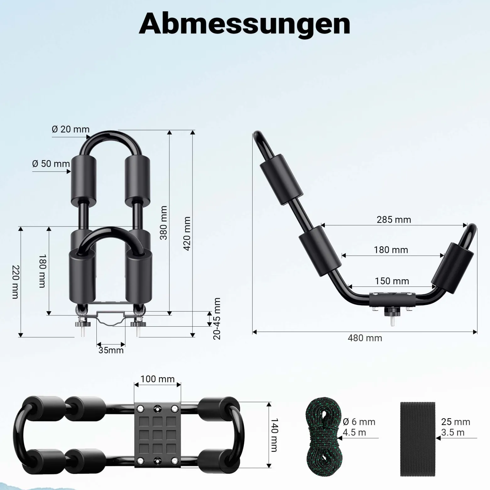Wiltec Dachträger 2er Set für Boot und Kajak, Boothalterung für Autodachträger, J-Bar Kajakhalter, Bootsträger inkl. Befestigungsbänder