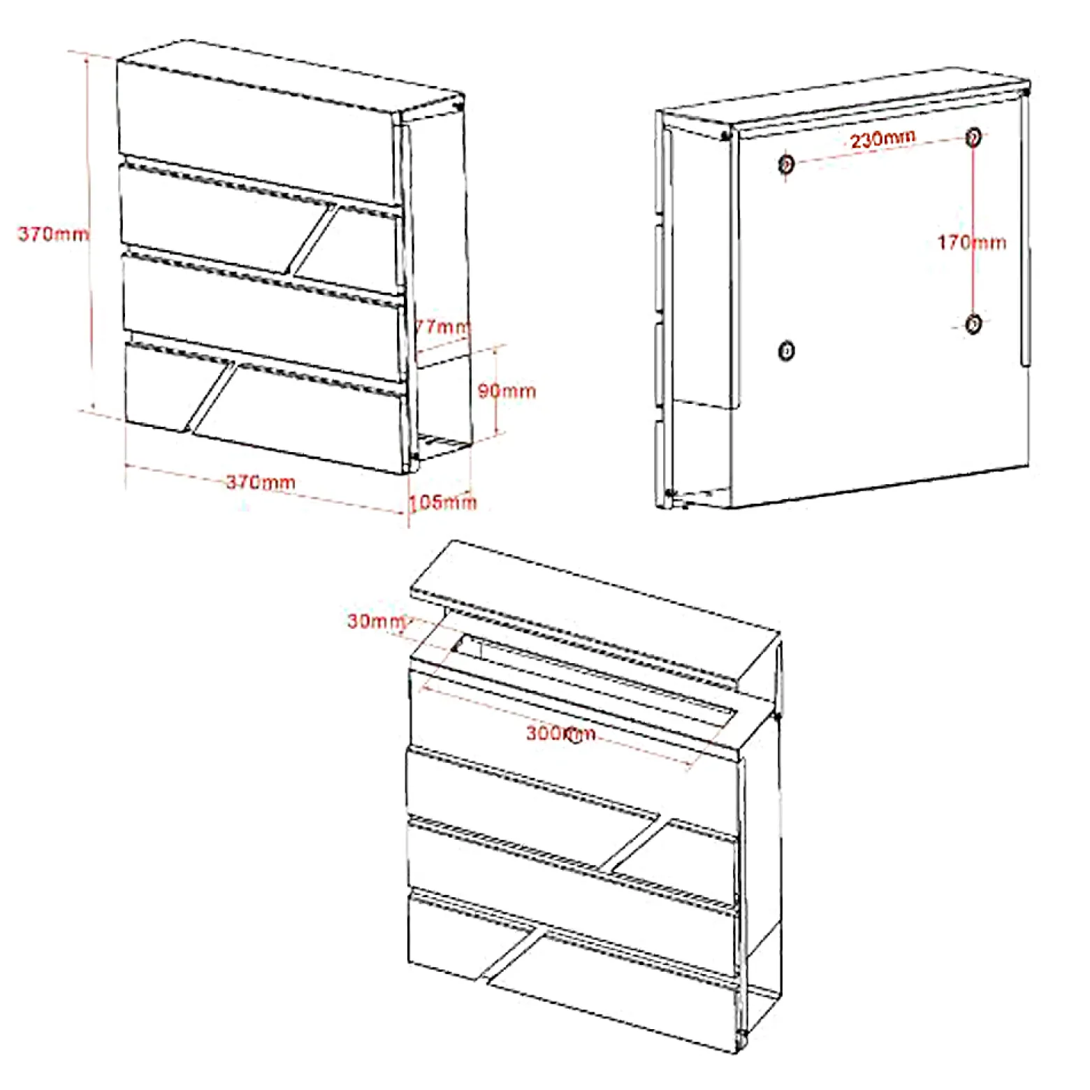 Wiltec Designer Briefkasten V15 weiß 370 x 105 x 370 mm, Wandbriefkasten mit Schloss und Zeitungsrolle, Postkasten aus pulverbeschichtetem Stahl