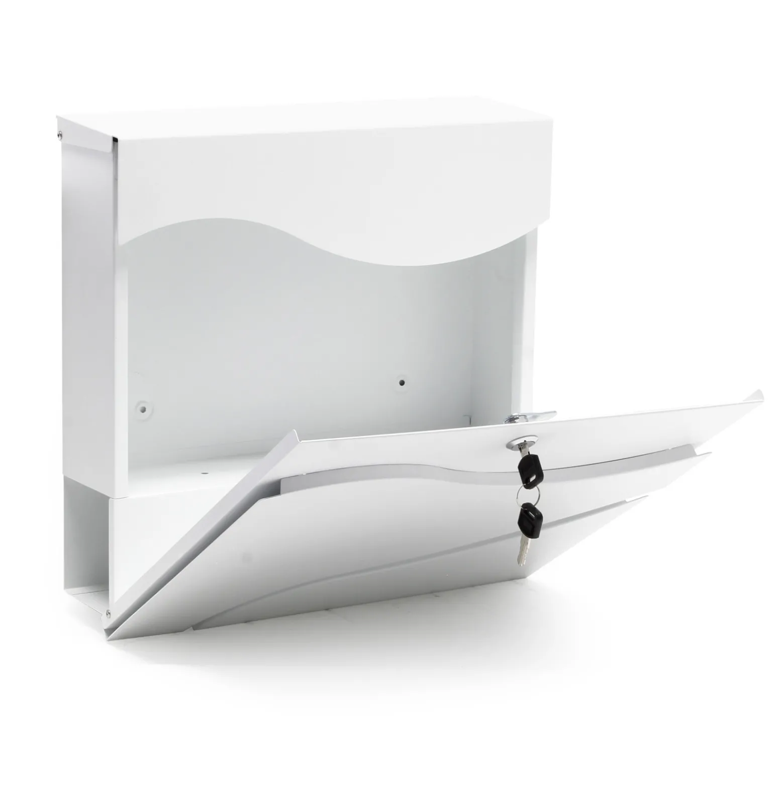 Wiltec Designer Briefkasten V31 weiß 370 x 105 x 370 mm, Wandbriefkasten mit Schloss, Sichtfenstern und Zeitungsrolle, Postkasten aus pulverbeschichtetem Stahl