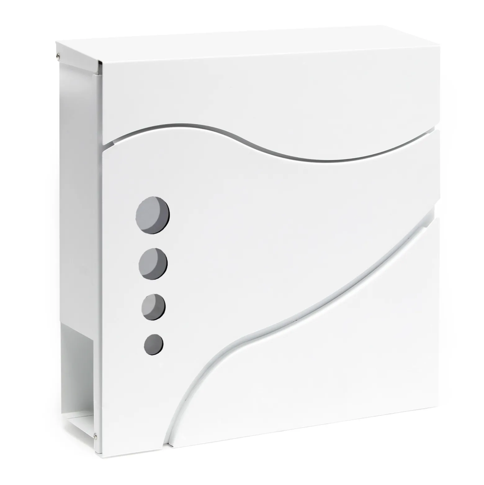 Wiltec Designer Briefkasten V31 weiß 370 x 105 x 370 mm, Wandbriefkasten mit Schloss, Sichtfenstern und Zeitungsrolle, Postkasten aus pulverbeschichtetem Stahl