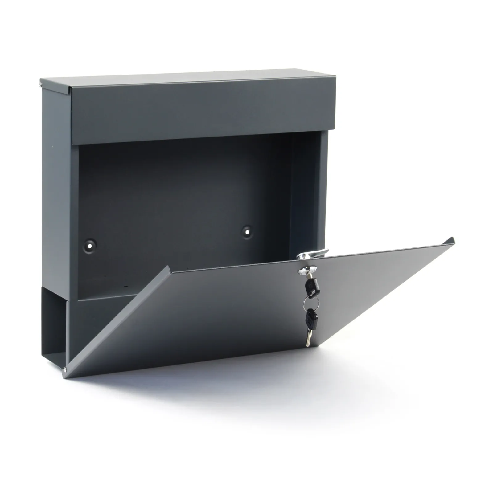 Wiltec Designer Briefkasten V49 anthrazit 370 x 105 x 370 mm, Wandbriefkasten mit Schloss und Zeitungsrolle, Postkasten aus pulverbeschichtetem Stahl
