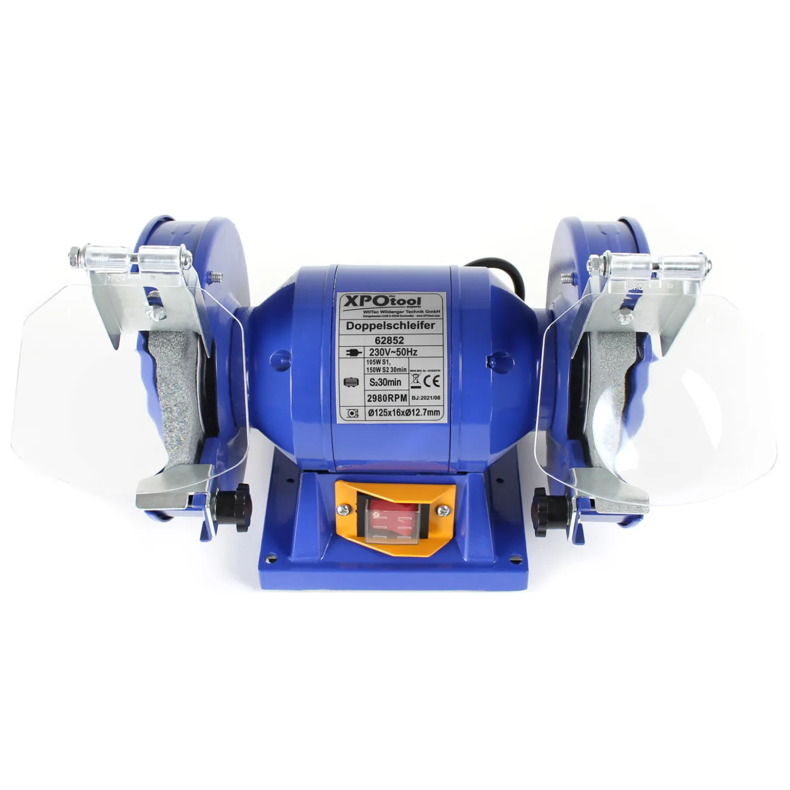 Wiltec Doppelschleifer 150 W, Schleifmaschine mit 2 Schleifscheiben je Ø 125 mm, Schleifgerät mit 2950 U/min, Schleifer für Grob- und Feinschliff