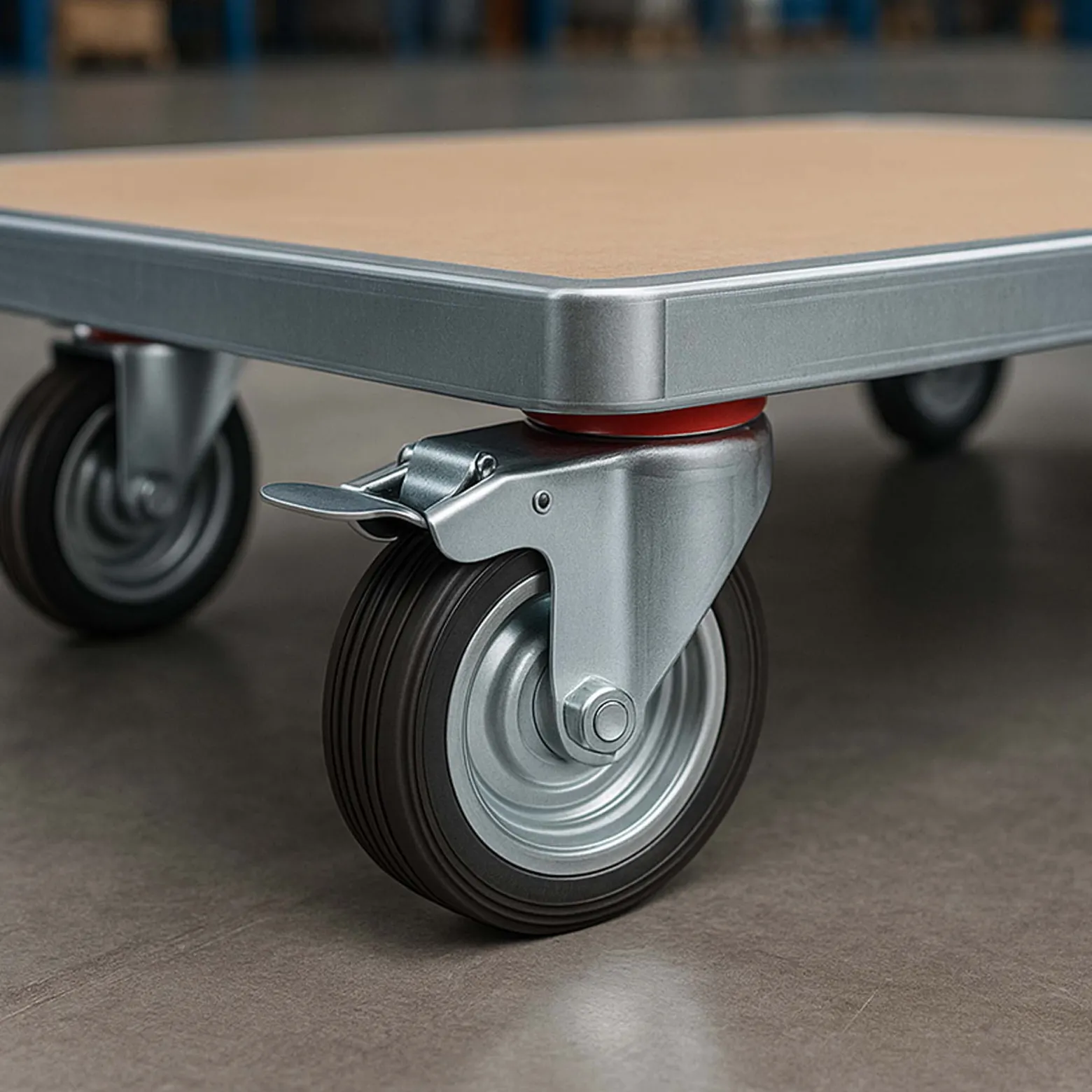 Wiltec Doppelstopp-Lenkrolle Ø200mm bis 150kg Tragkraft mit Gummirad und Feststellbremse leiser Lauf, Transportrolle Möbelrolle Laufrolle Möbel-Lenkrolle