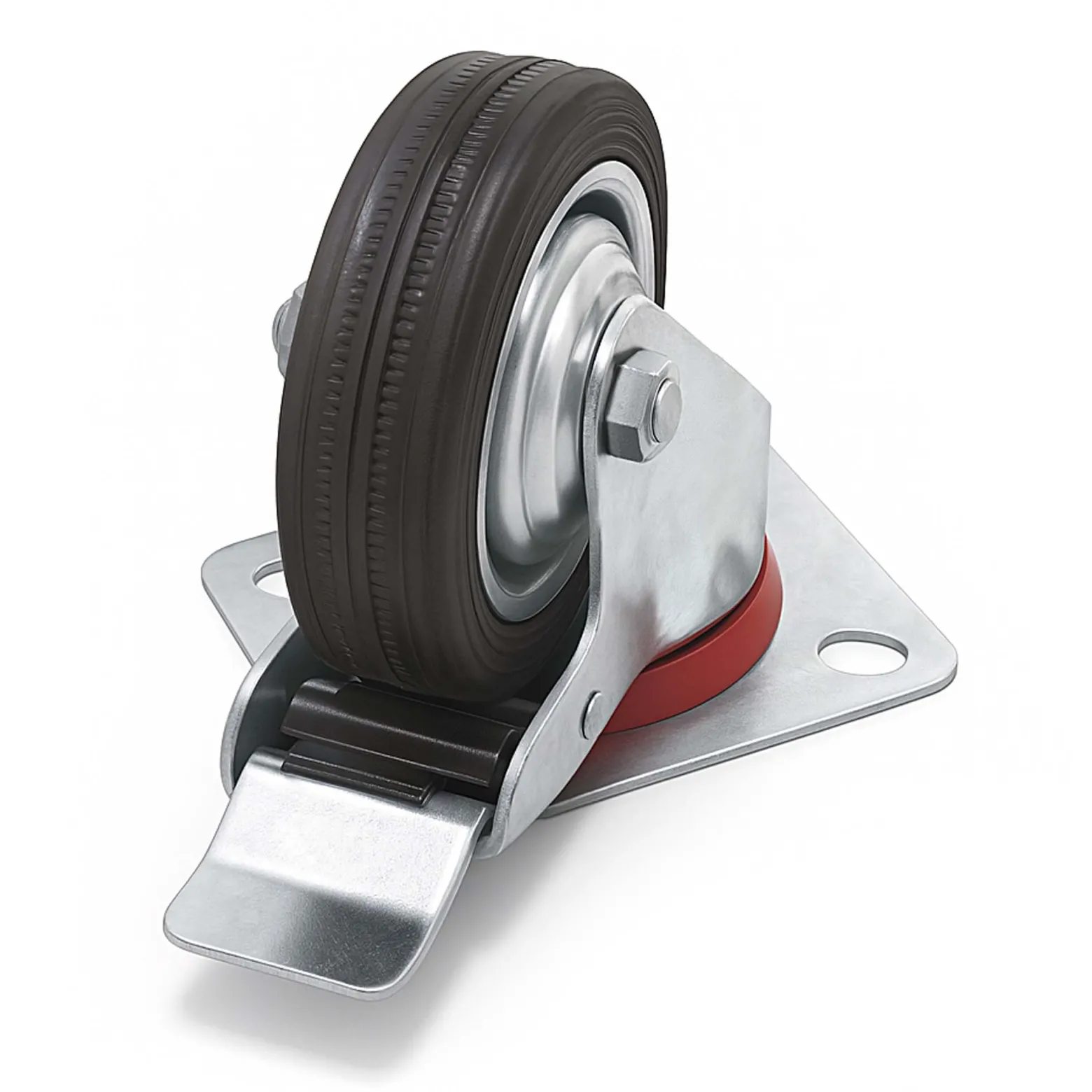Wiltec Doppelstopp-Lenkrolle Ø200mm bis 150kg Tragkraft mit Gummirad und Feststellbremse leiser Lauf, Transportrolle Möbelrolle Laufrolle Möbel-Lenkrolle